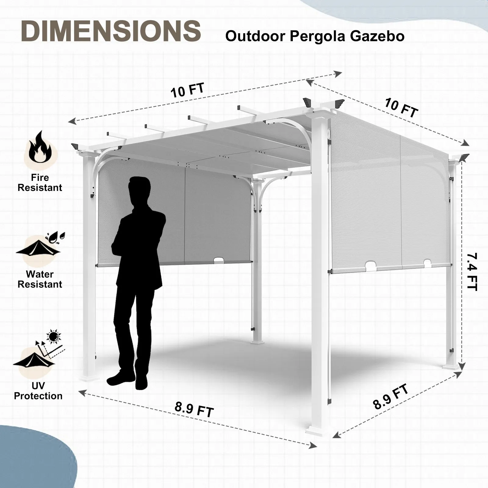 10x10 Metal Pergola with Textilene Top