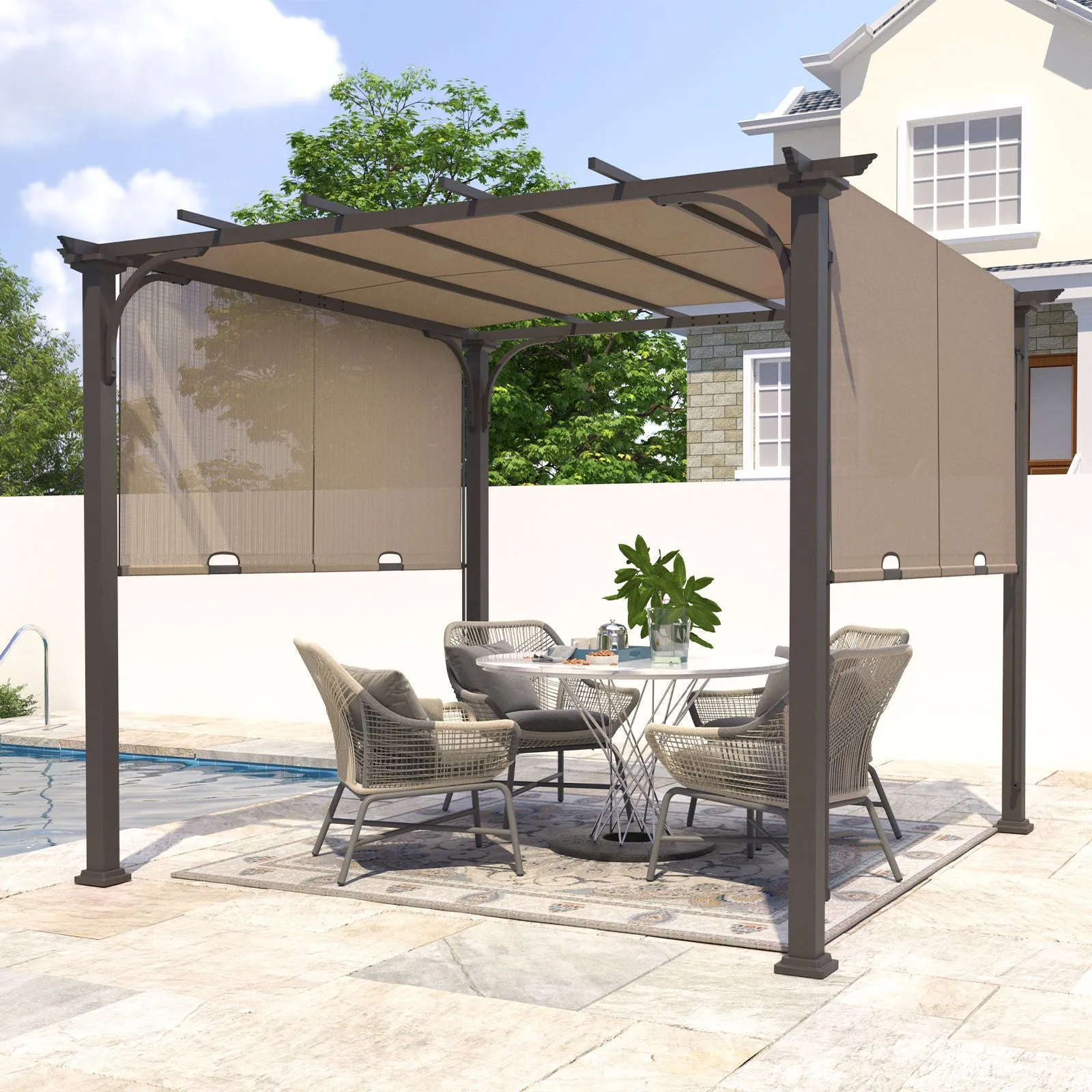 10x10 Metal Pergola with Textilene Top
