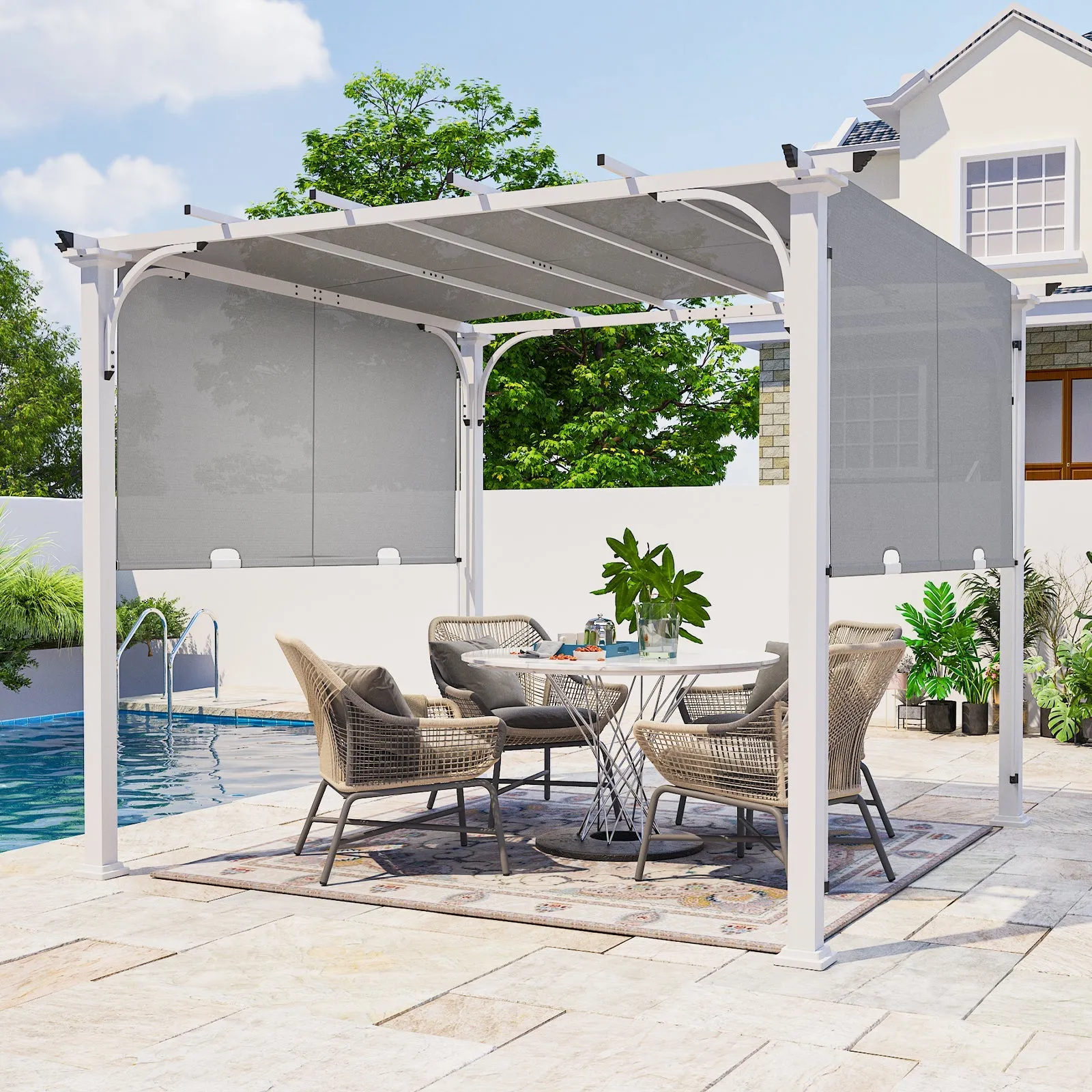 10x10 Metal Pergola with Textilene Top