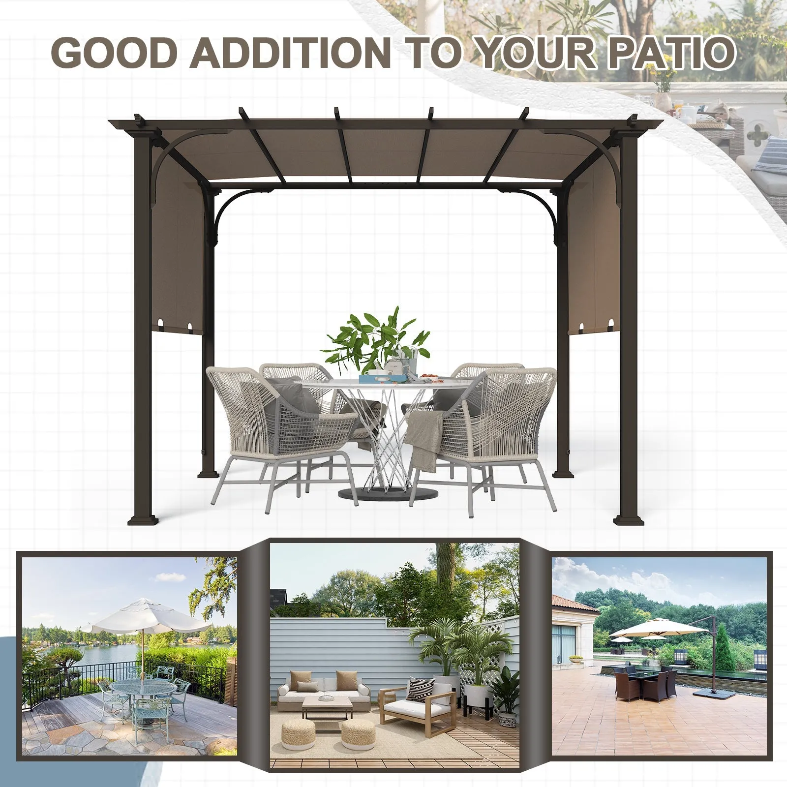 10x10 Metal Pergola with Textilene Top