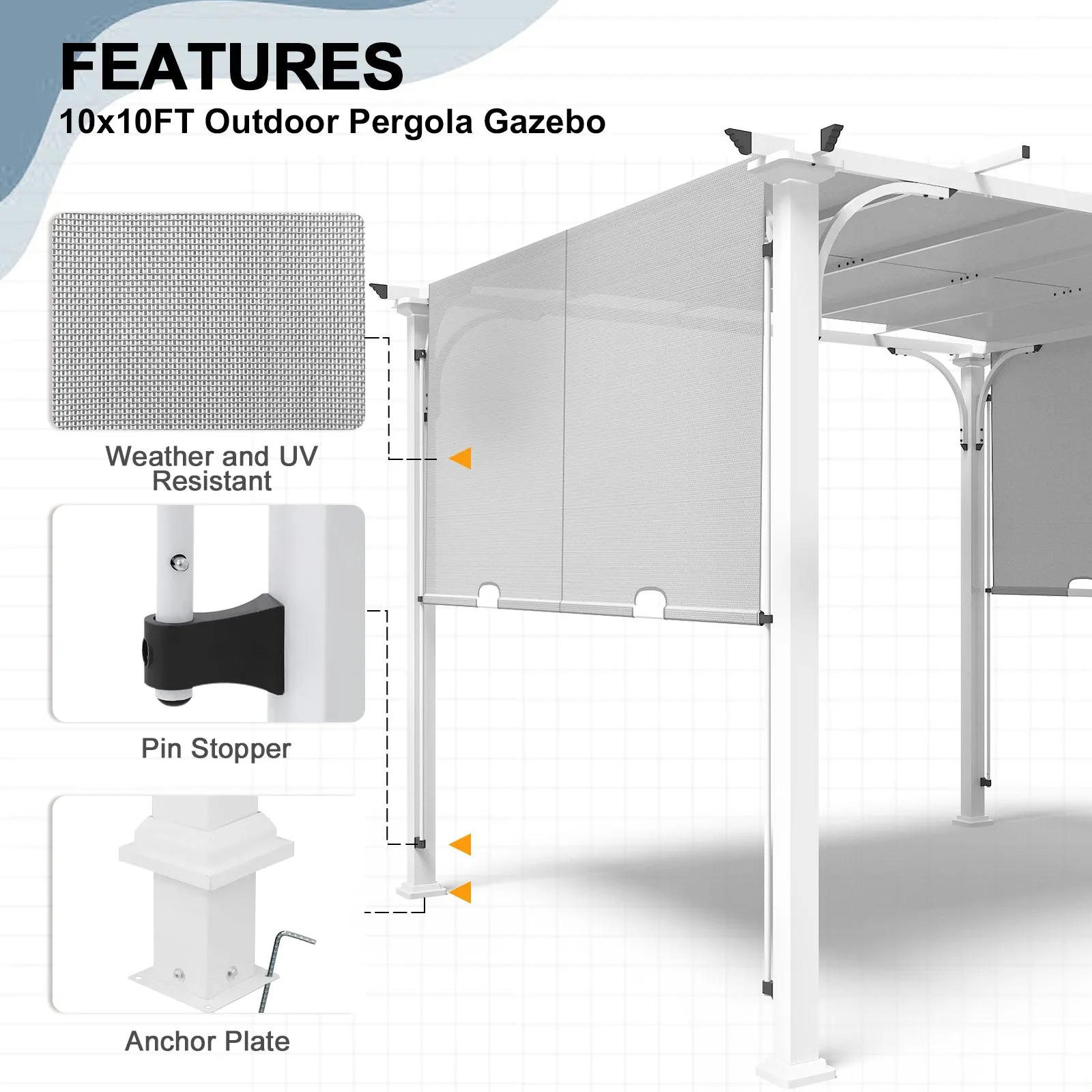 10x10 Metal Pergola with Textilene Top