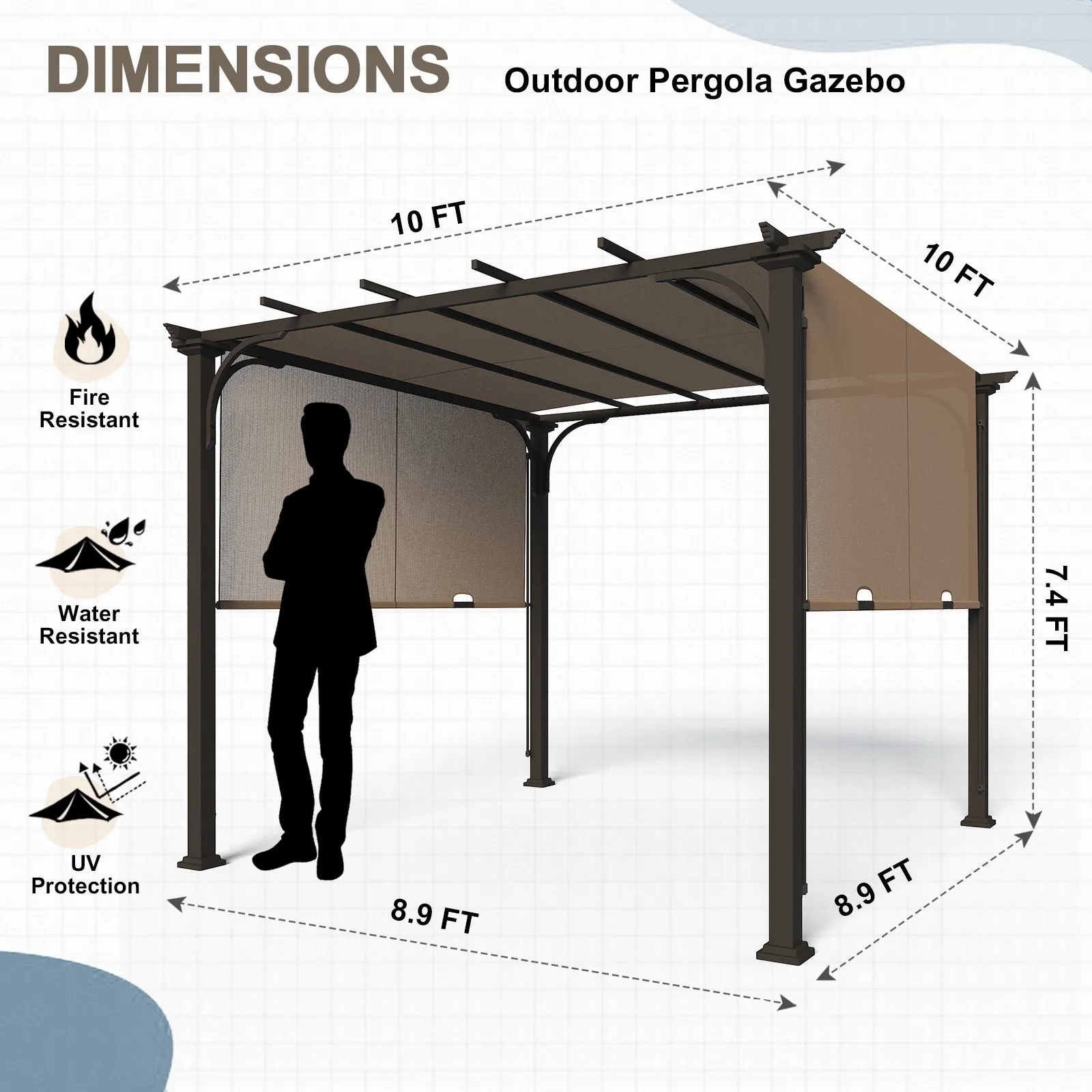 10x10 Metal Pergola with Textilene Top
