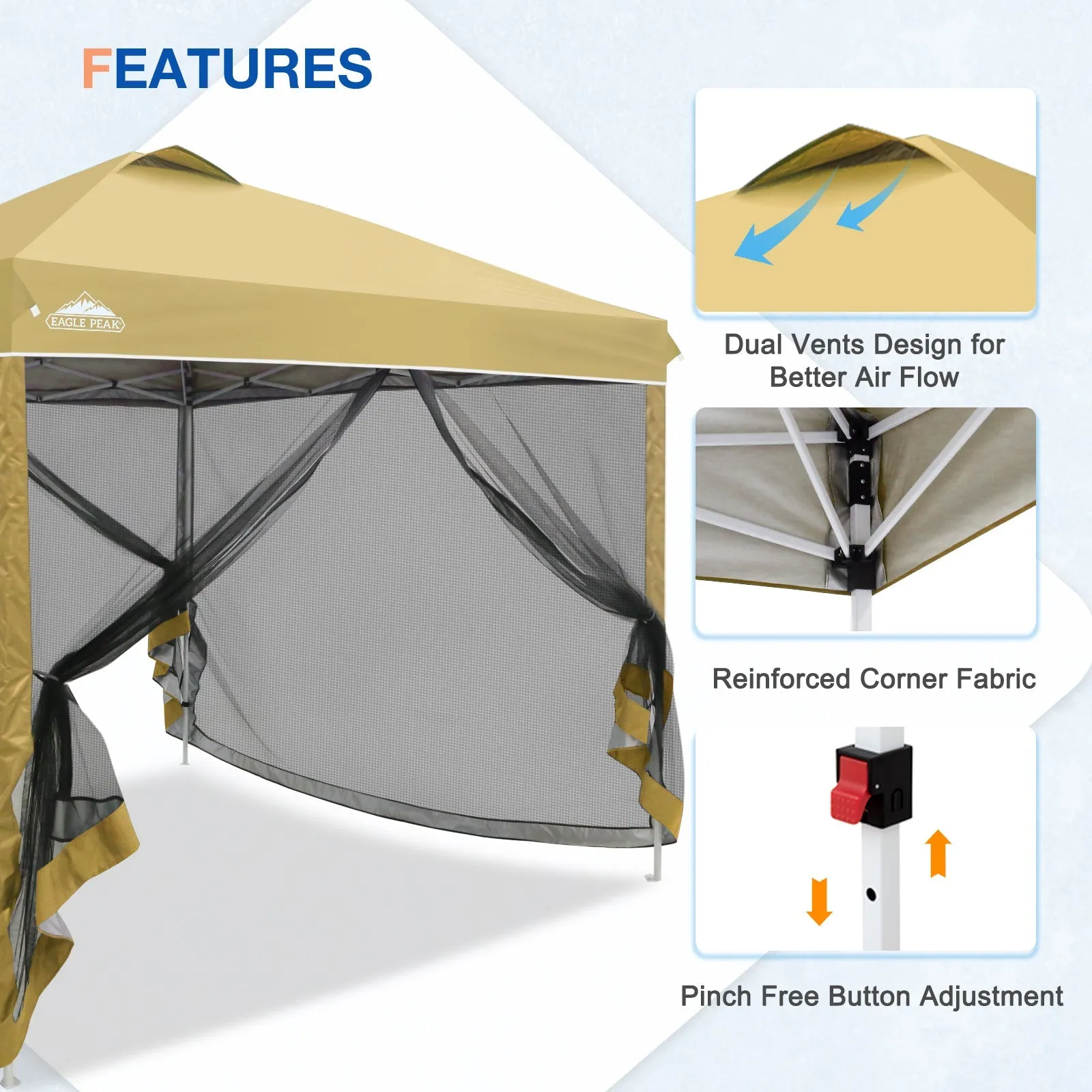 10x10 Outdoor Easy Pop up Canopy with Netting Mesh Side Walls
