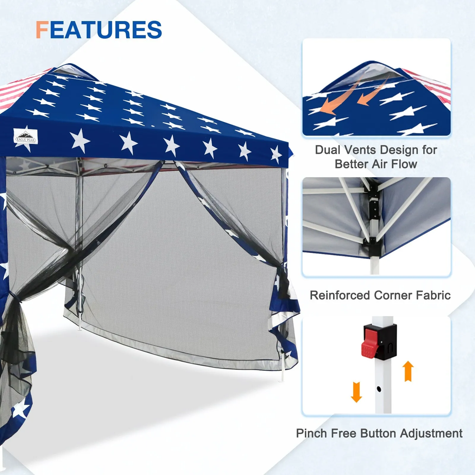 10x10 Outdoor Easy Pop up Canopy with Netting Mesh Side Walls