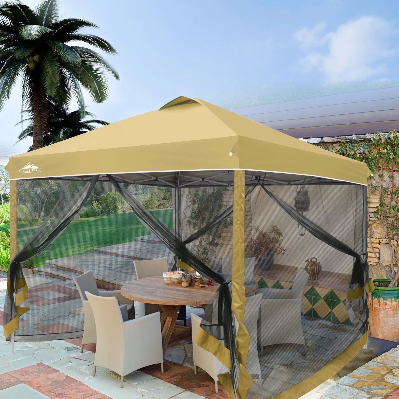 10x10 Outdoor Easy Pop up Canopy with Netting Mesh Side Walls