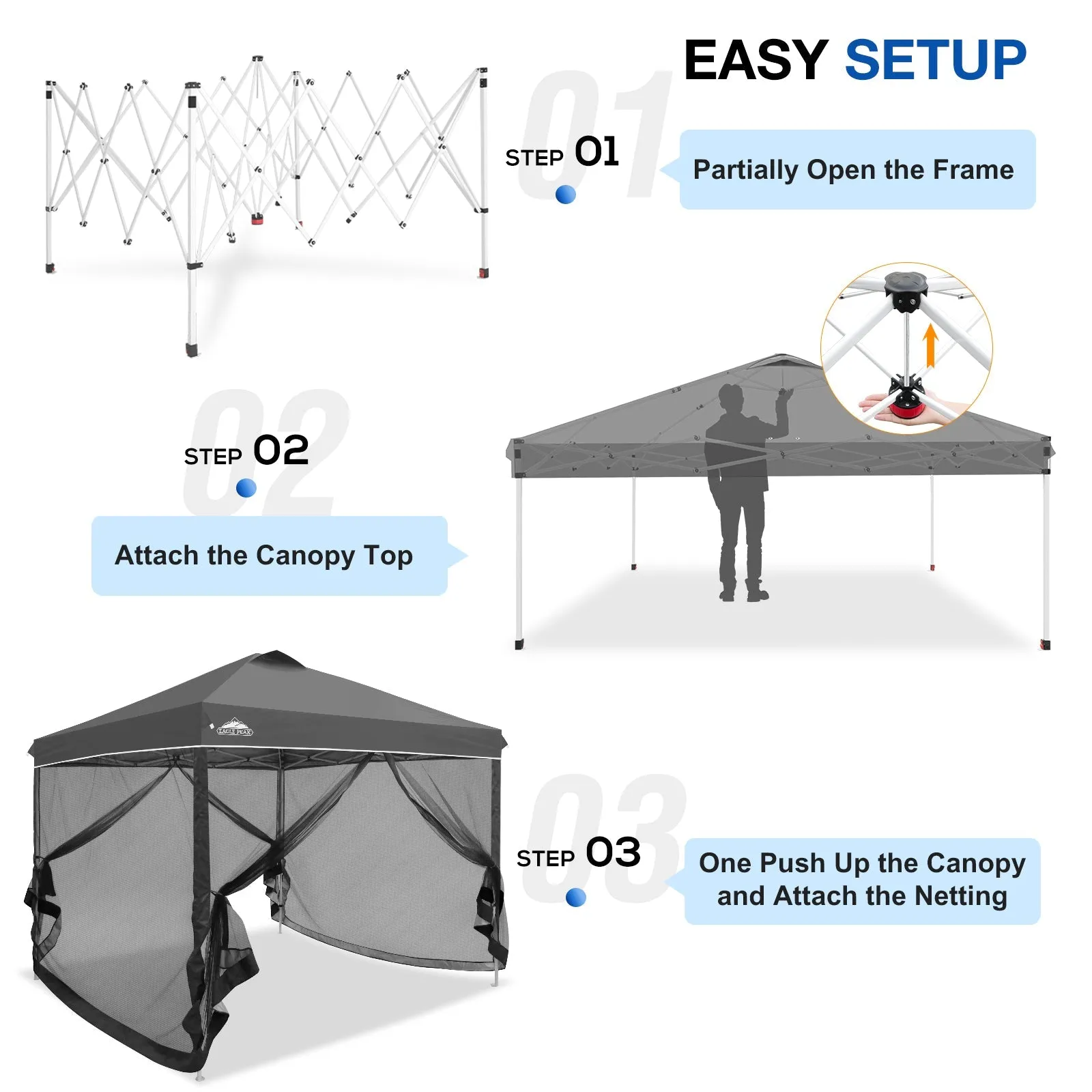 10x10 Outdoor Easy Pop up Canopy with Netting Mesh Side Walls