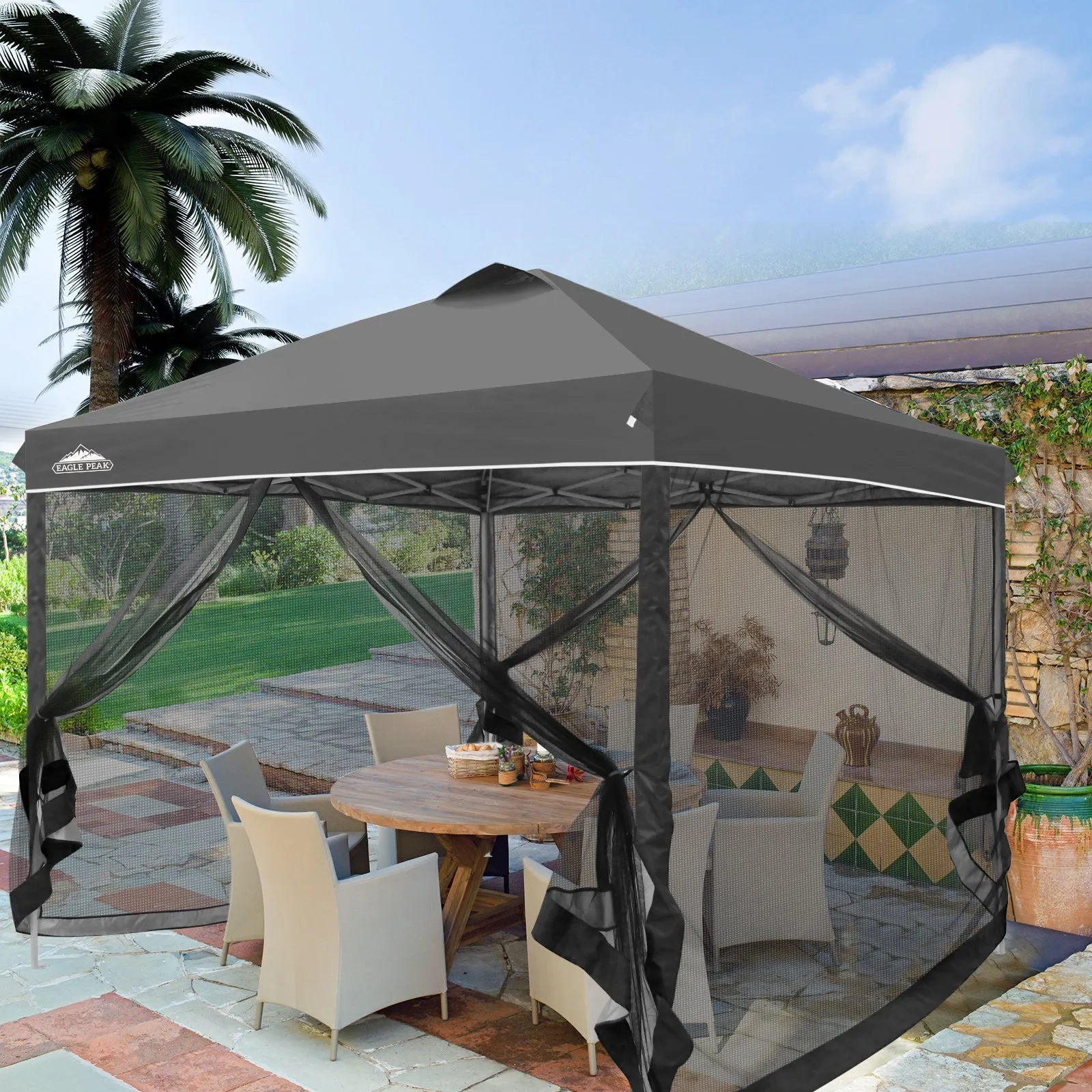 10x10 Outdoor Easy Pop up Canopy with Netting Mesh Side Walls