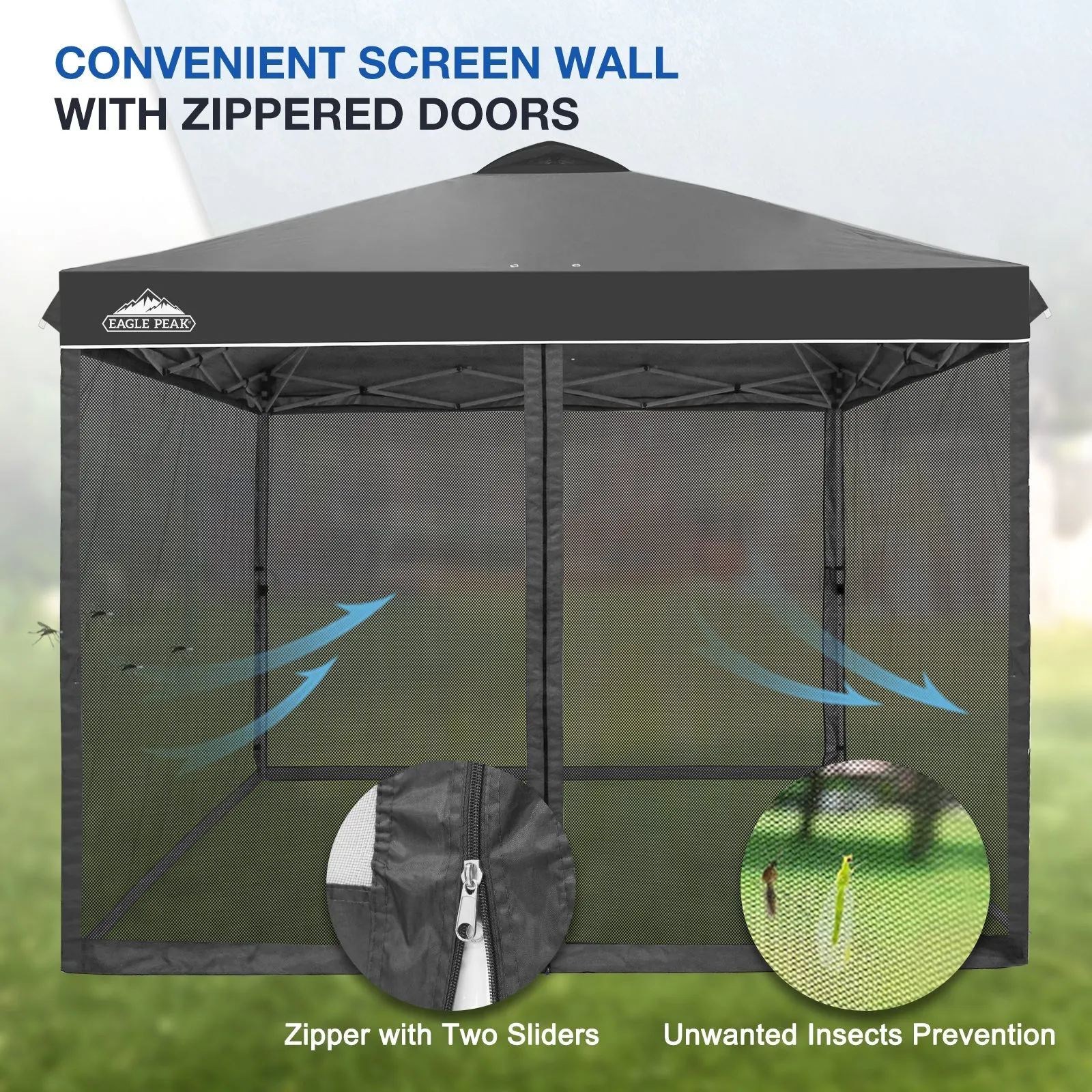 10x10 Outdoor Easy Pop up Canopy with Netting Mesh Side Walls