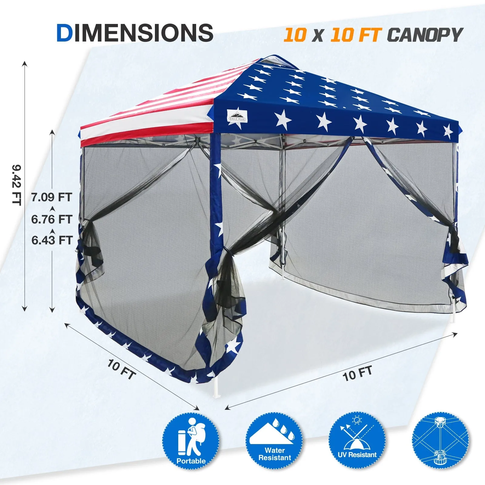 10x10 Outdoor Easy Pop up Canopy with Netting Mesh Side Walls