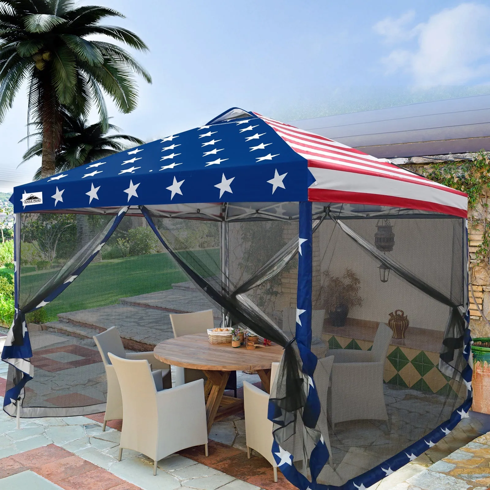 10x10 Outdoor Easy Pop up Canopy with Netting Mesh Side Walls