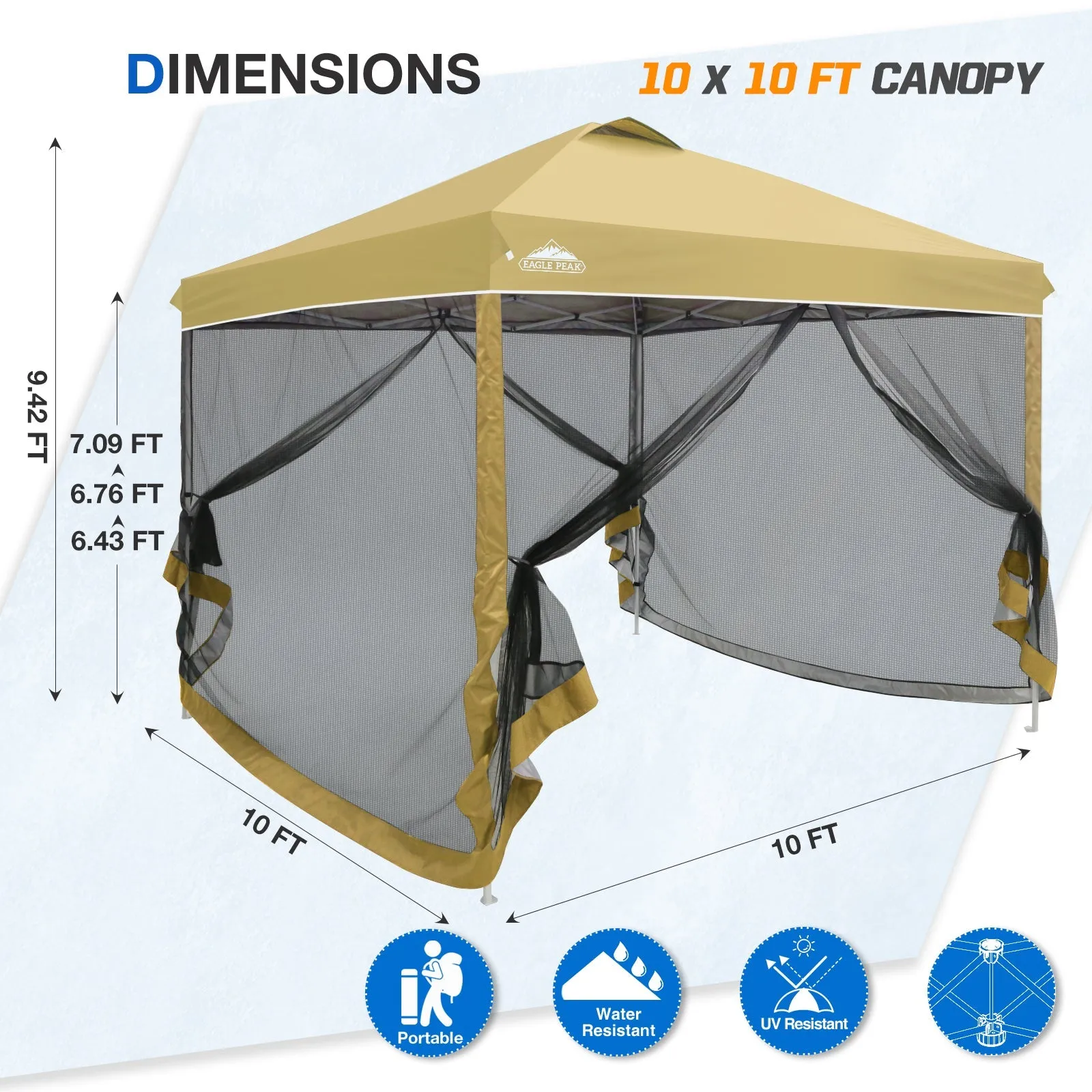 10x10 Outdoor Easy Pop up Canopy with Netting Mesh Side Walls