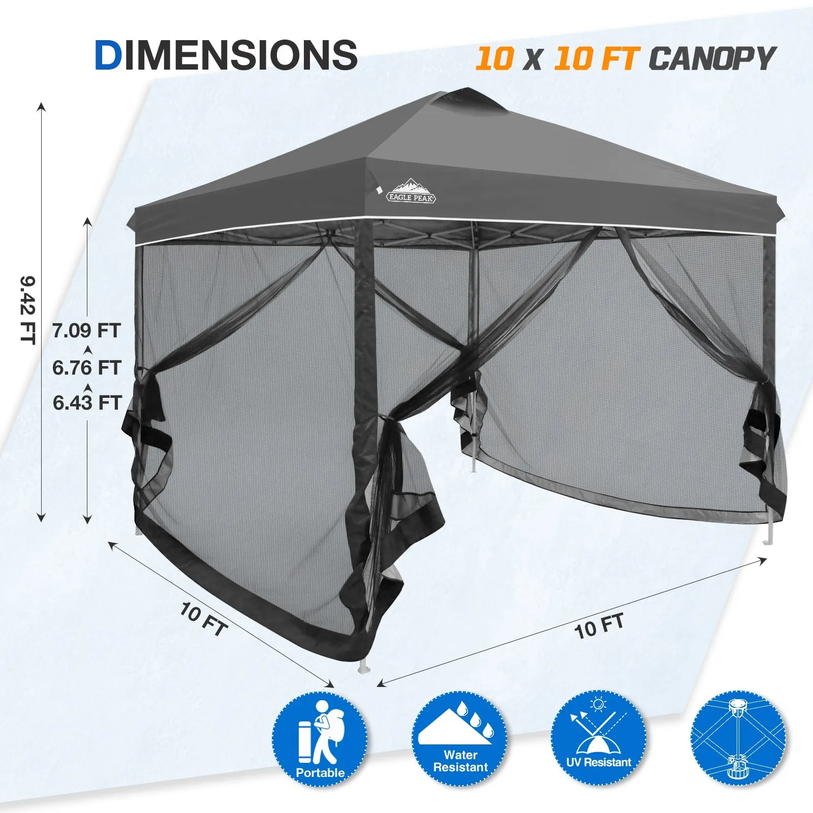 10x10 Outdoor Easy Pop up Canopy with Netting Mesh Side Walls
