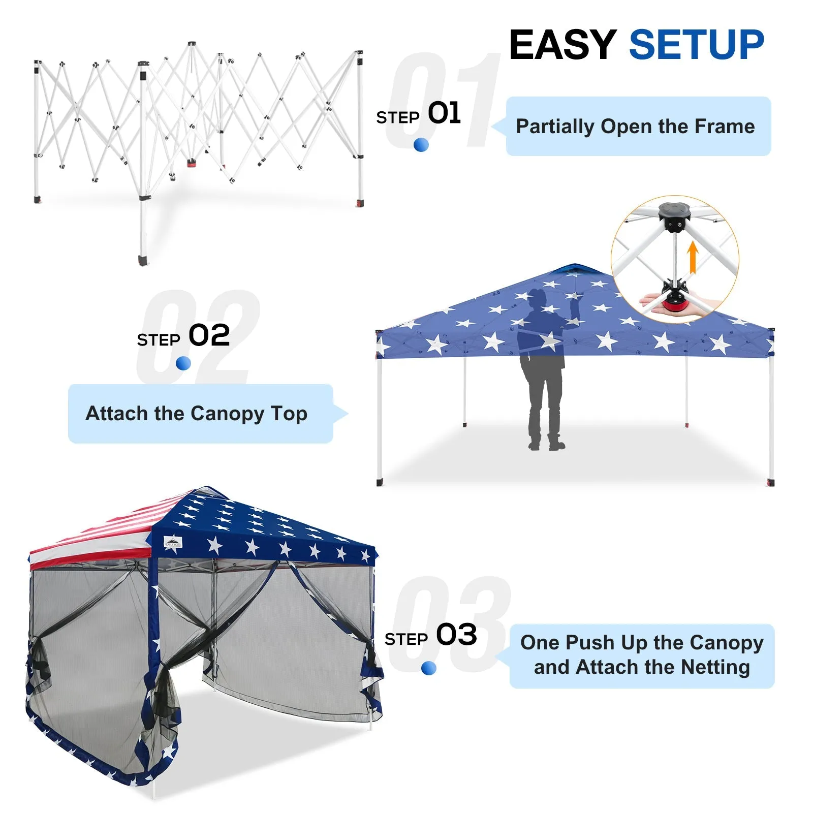 10x10 Outdoor Easy Pop up Canopy with Netting Mesh Side Walls