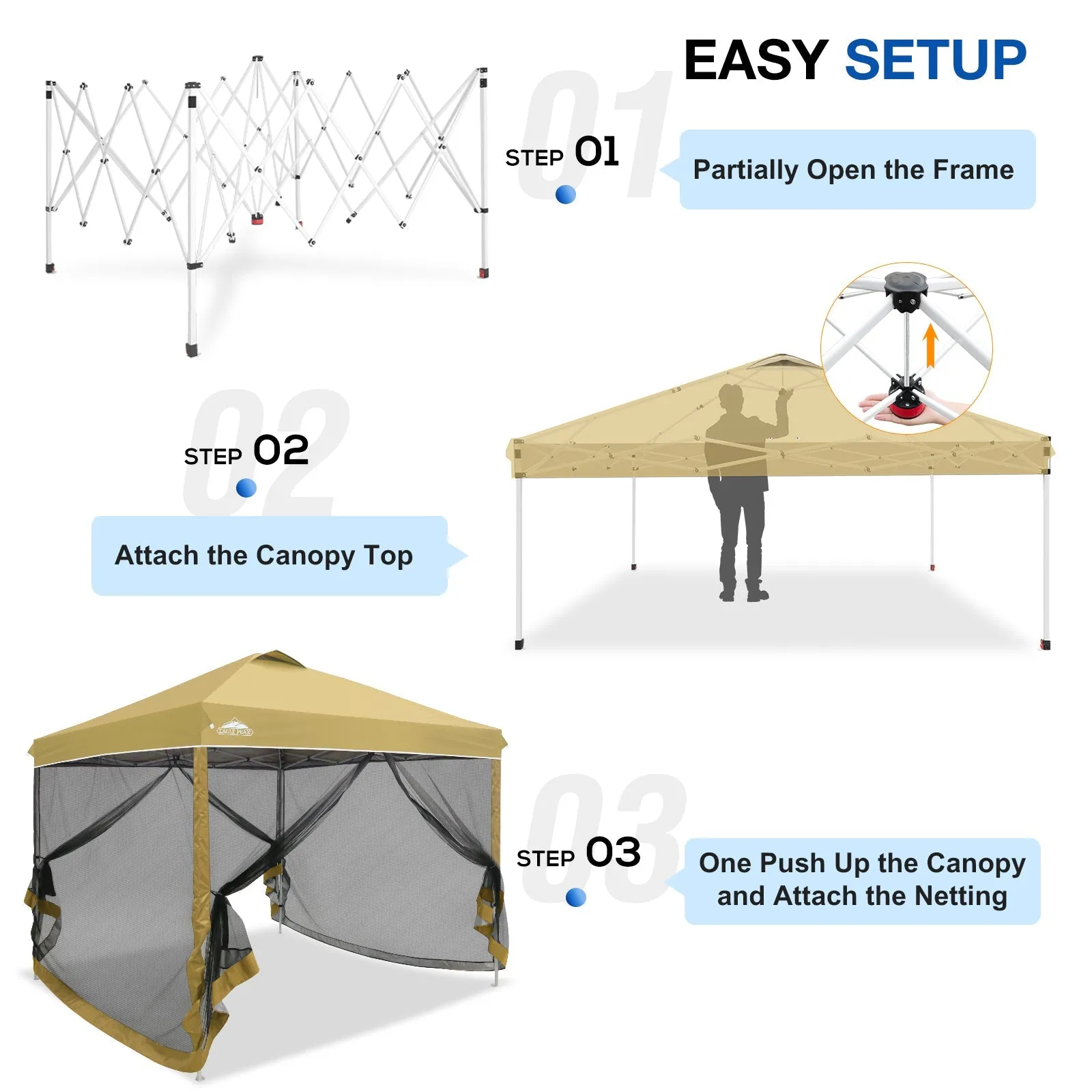 10x10 Outdoor Easy Pop up Canopy with Netting Mesh Side Walls