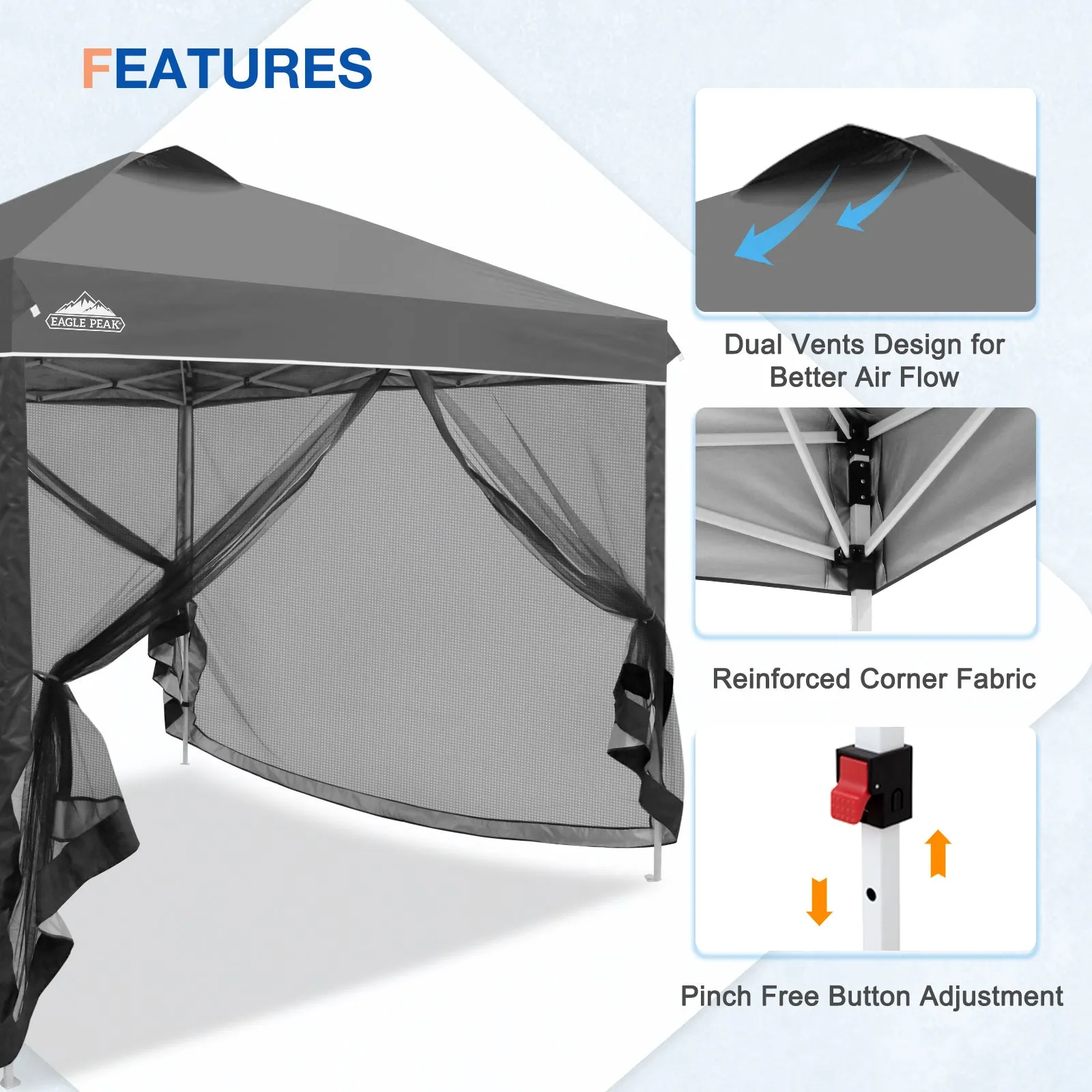10x10 Outdoor Easy Pop up Canopy with Netting Mesh Side Walls