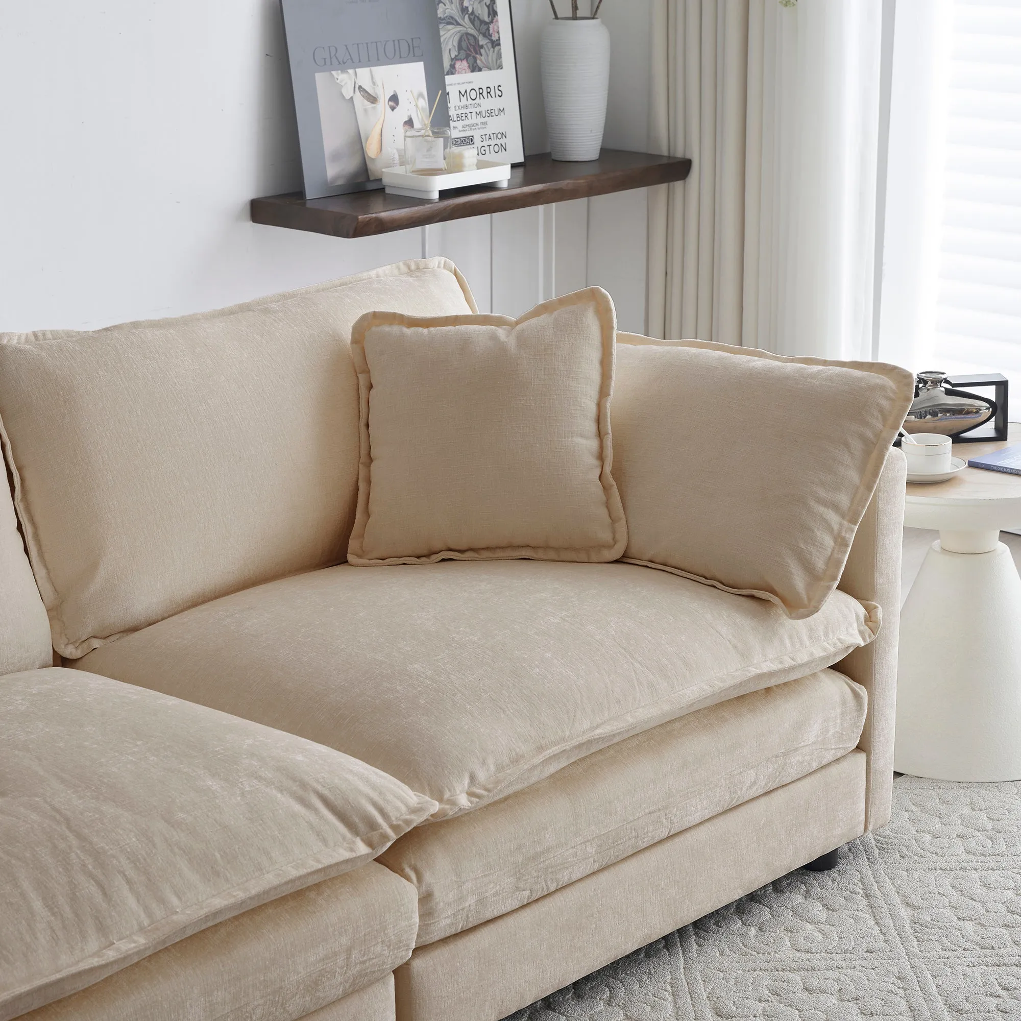 2 Seater Loveseat and Chair Set, 2 Piece Sofa & Chair Set, Loveseat and Accent Chair , 2-Piece Upholstered Chenille Sofa Living Room Couch Furniture(1 2 Seat ) ,Beige Chenille