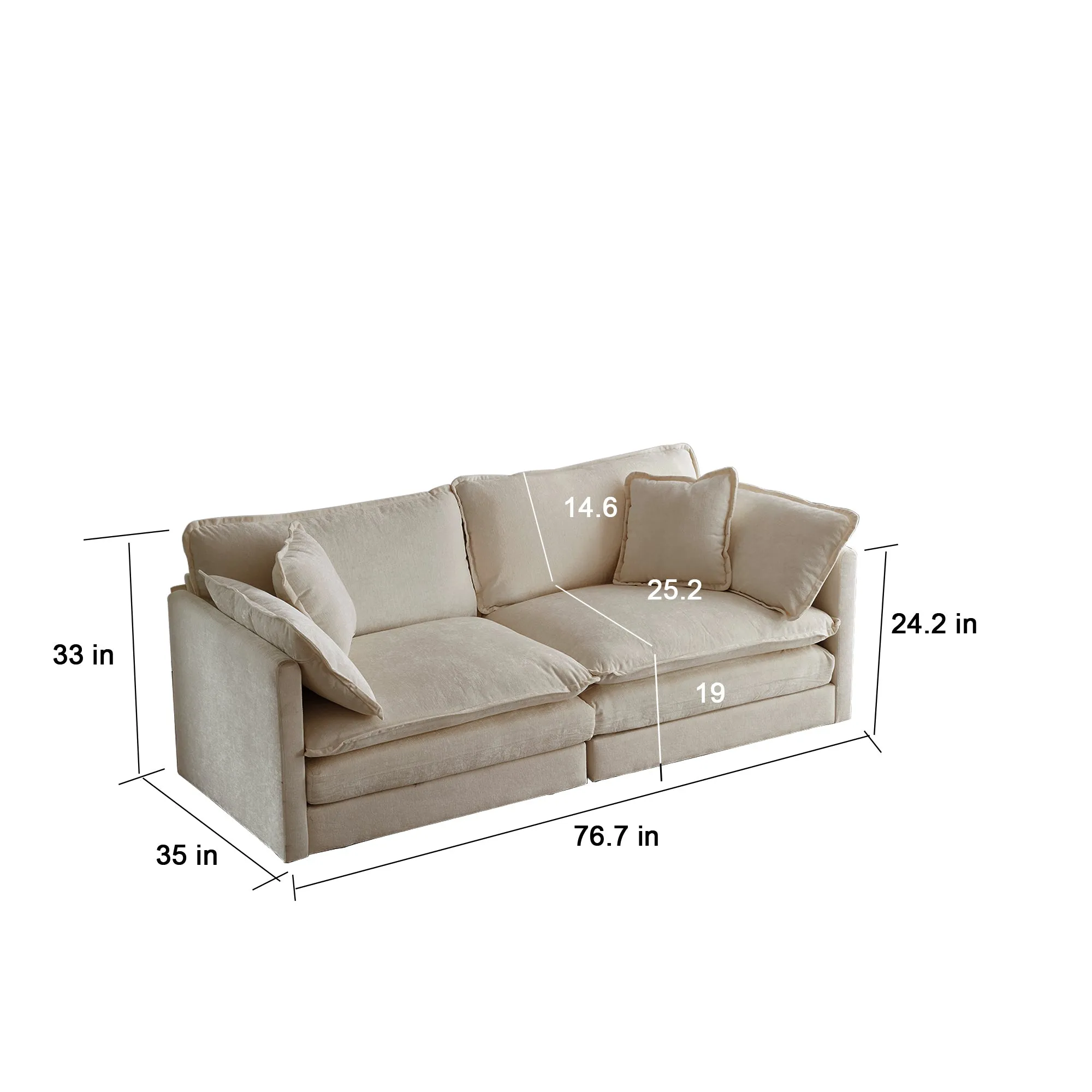 2 Seater Loveseat and Chair Set, 2 Piece Sofa & Chair Set, Loveseat and Accent Chair , 2-Piece Upholstered Chenille Sofa Living Room Couch Furniture(1 2 Seat ) ,Beige Chenille