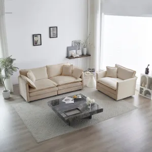 2 Seater Loveseat and Chair Set, 2 Piece Sofa & Chair Set, Loveseat and Accent Chair , 2-Piece Upholstered Chenille Sofa Living Room Couch Furniture(1 2 Seat ) ,Beige Chenille