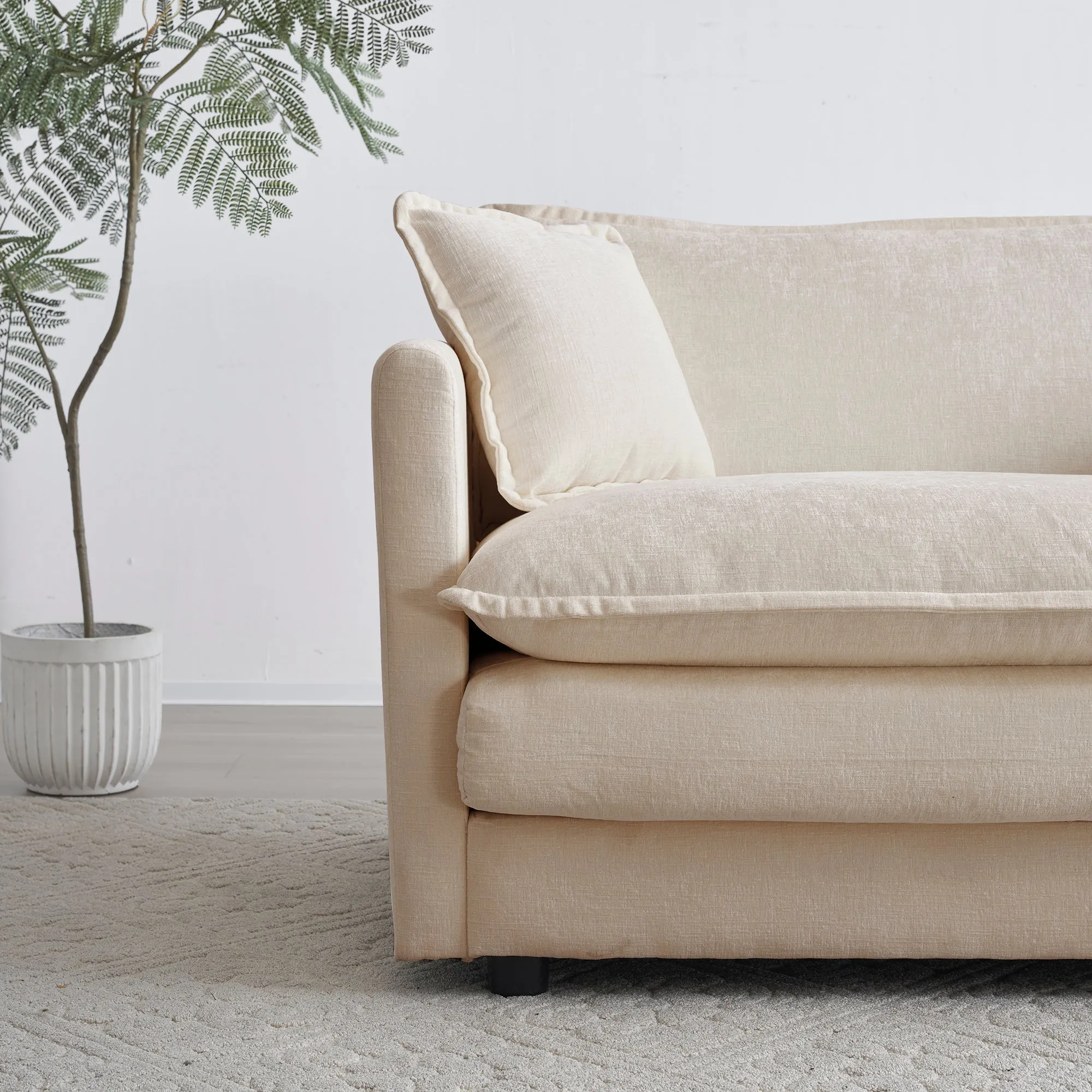 2 Seater Loveseat and Chair Set, 2 Piece Sofa & Chair Set, Loveseat and Accent Chair , 2-Piece Upholstered Chenille Sofa Living Room Couch Furniture(1 2 Seat ) ,Beige Chenille