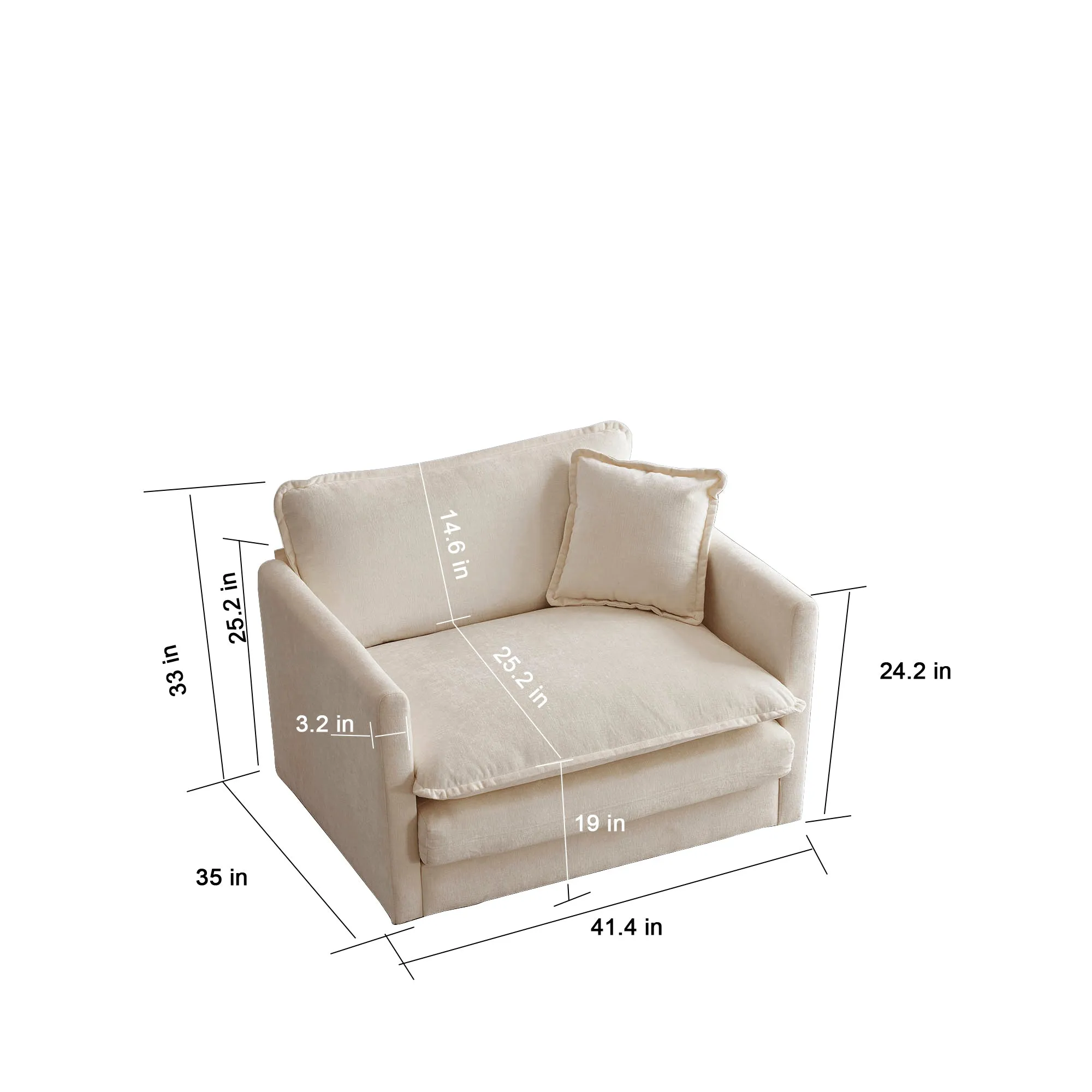 2 Seater Loveseat and Chair Set, 2 Piece Sofa & Chair Set, Loveseat and Accent Chair , 2-Piece Upholstered Chenille Sofa Living Room Couch Furniture(1 2 Seat ) ,Beige Chenille