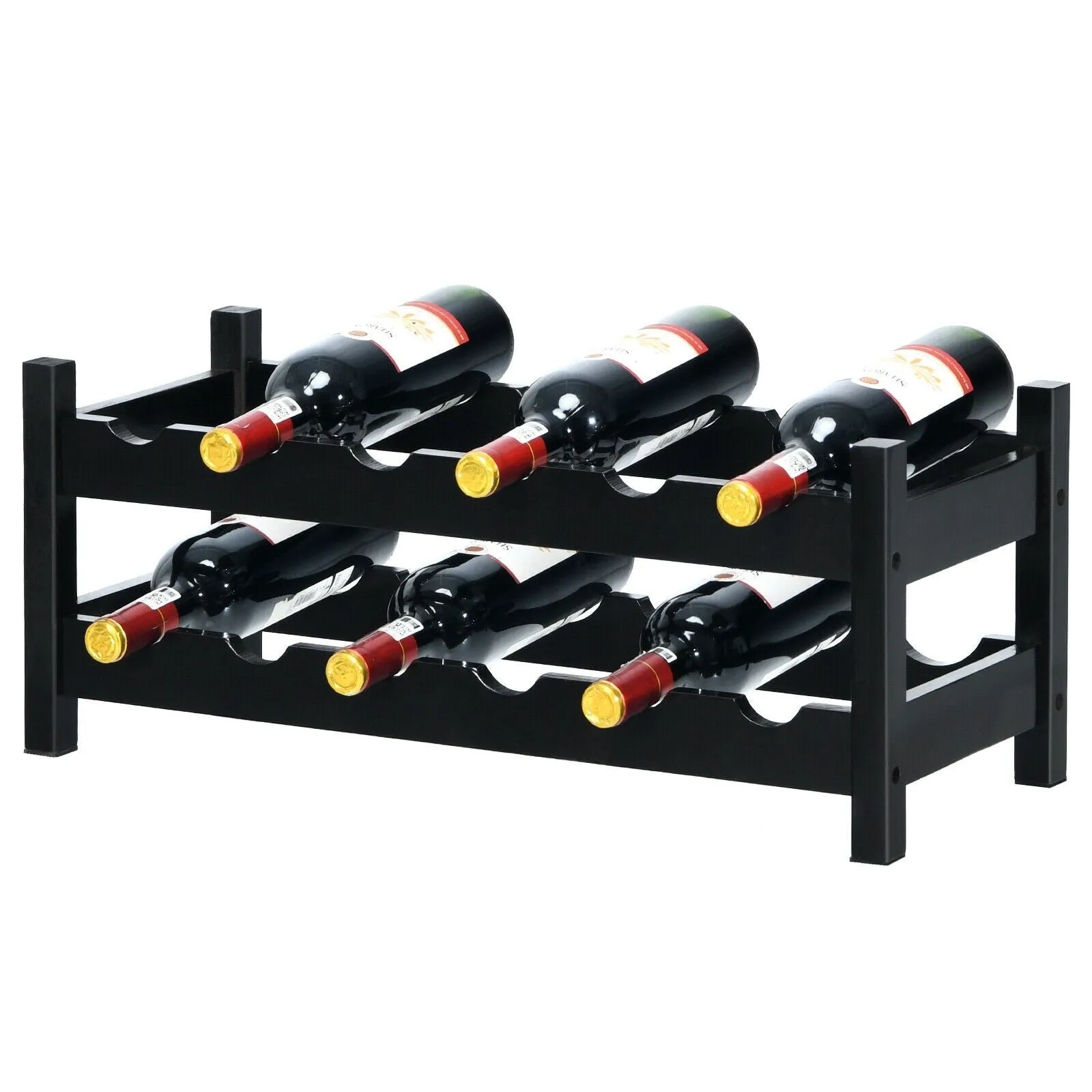 2-Tier Bamboo Wine Holder - Brown