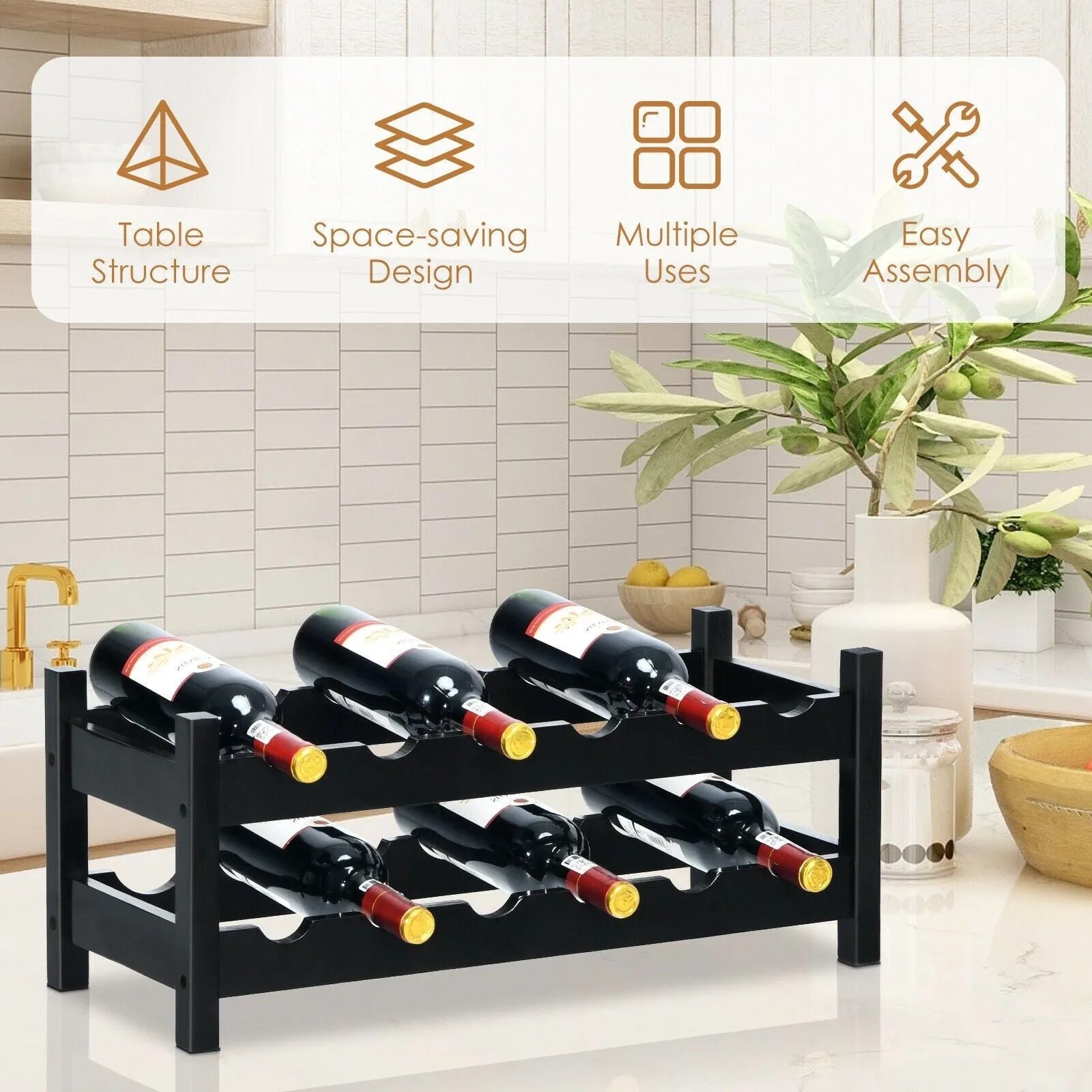 2-Tier Bamboo Wine Holder - Brown