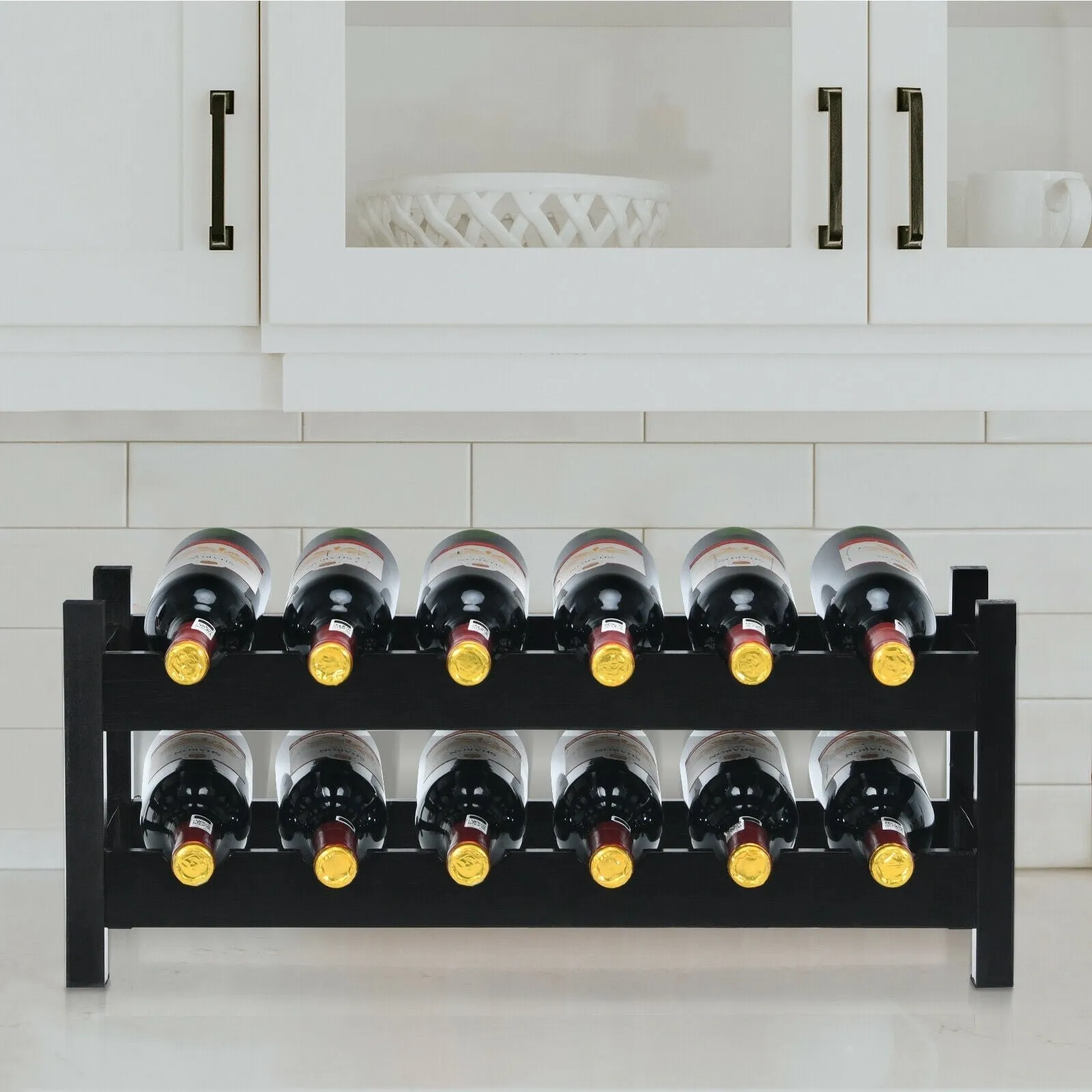 2-Tier Bamboo Wine Holder - Brown