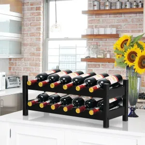 2-Tier Bamboo Wine Holder - Brown
