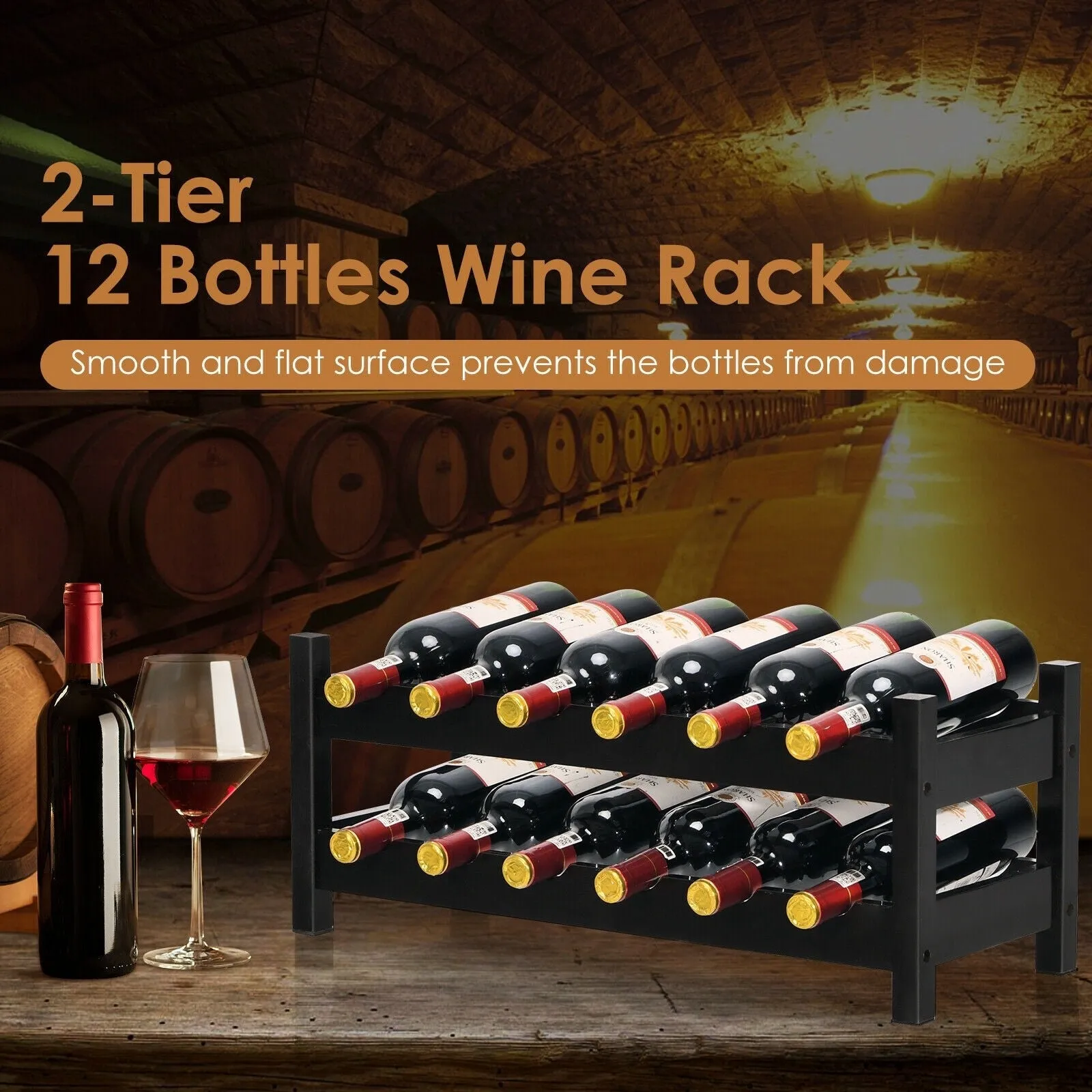 2-Tier Bamboo Wine Holder - Brown