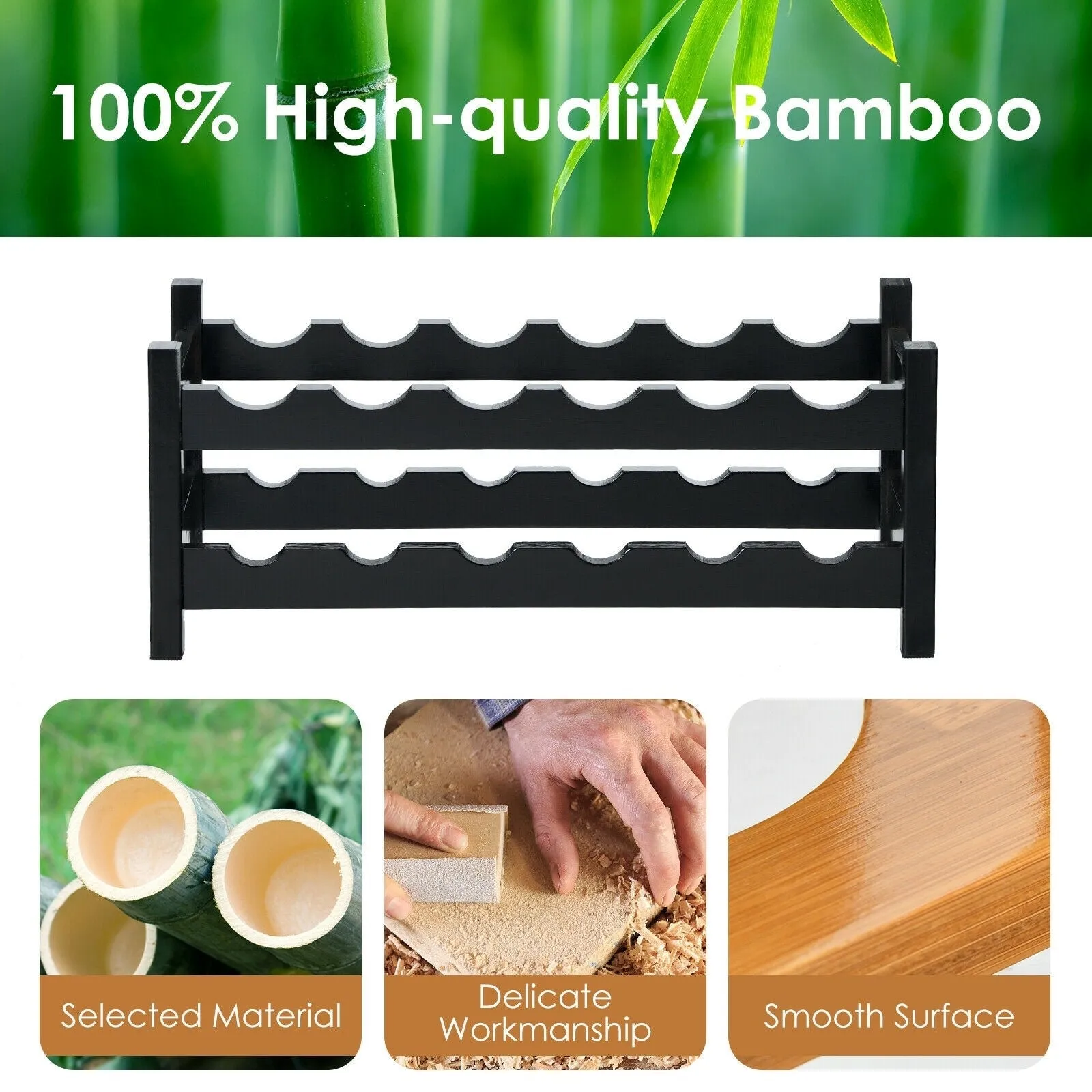 2-Tier Bamboo Wine Holder - Brown