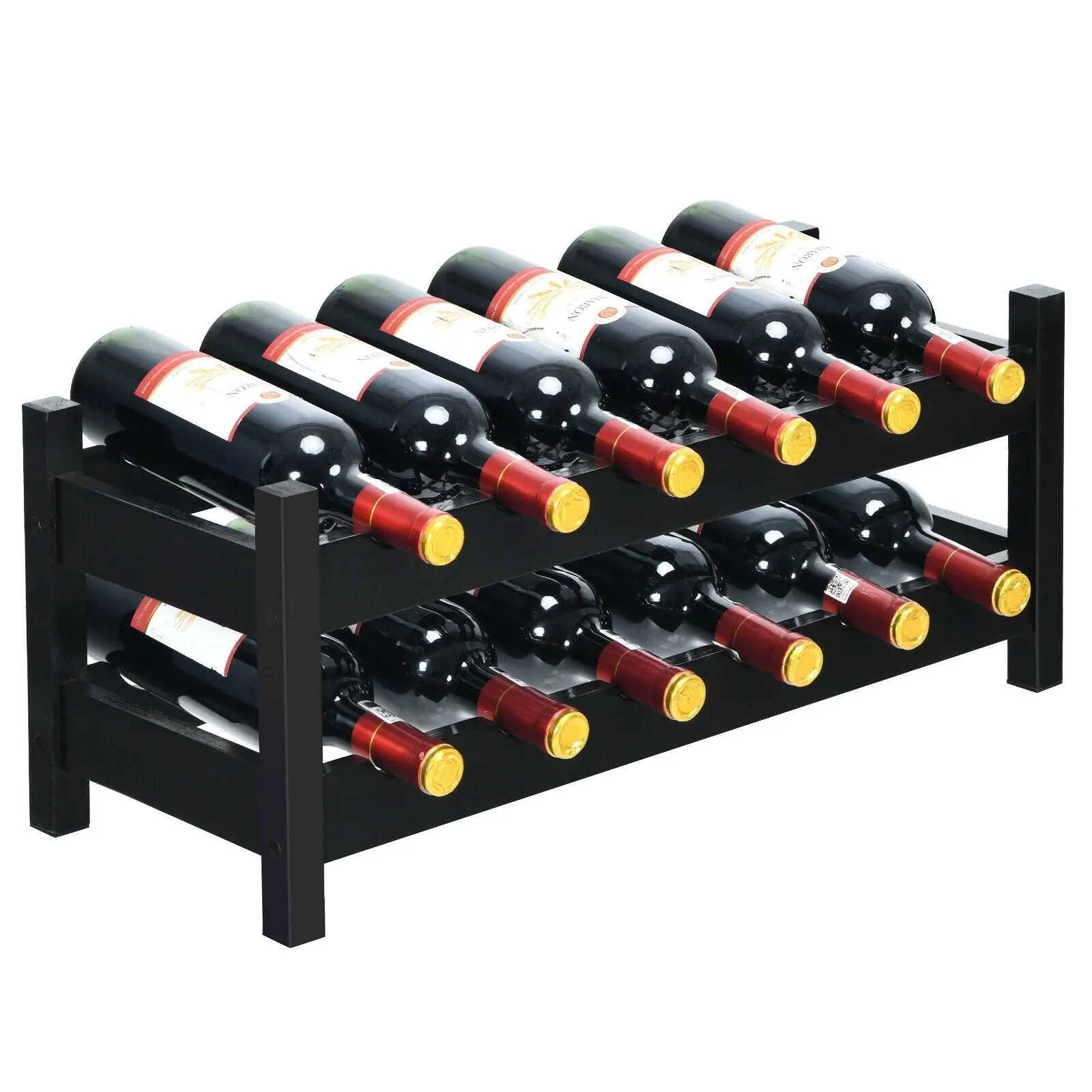 2-Tier Bamboo Wine Holder - Brown