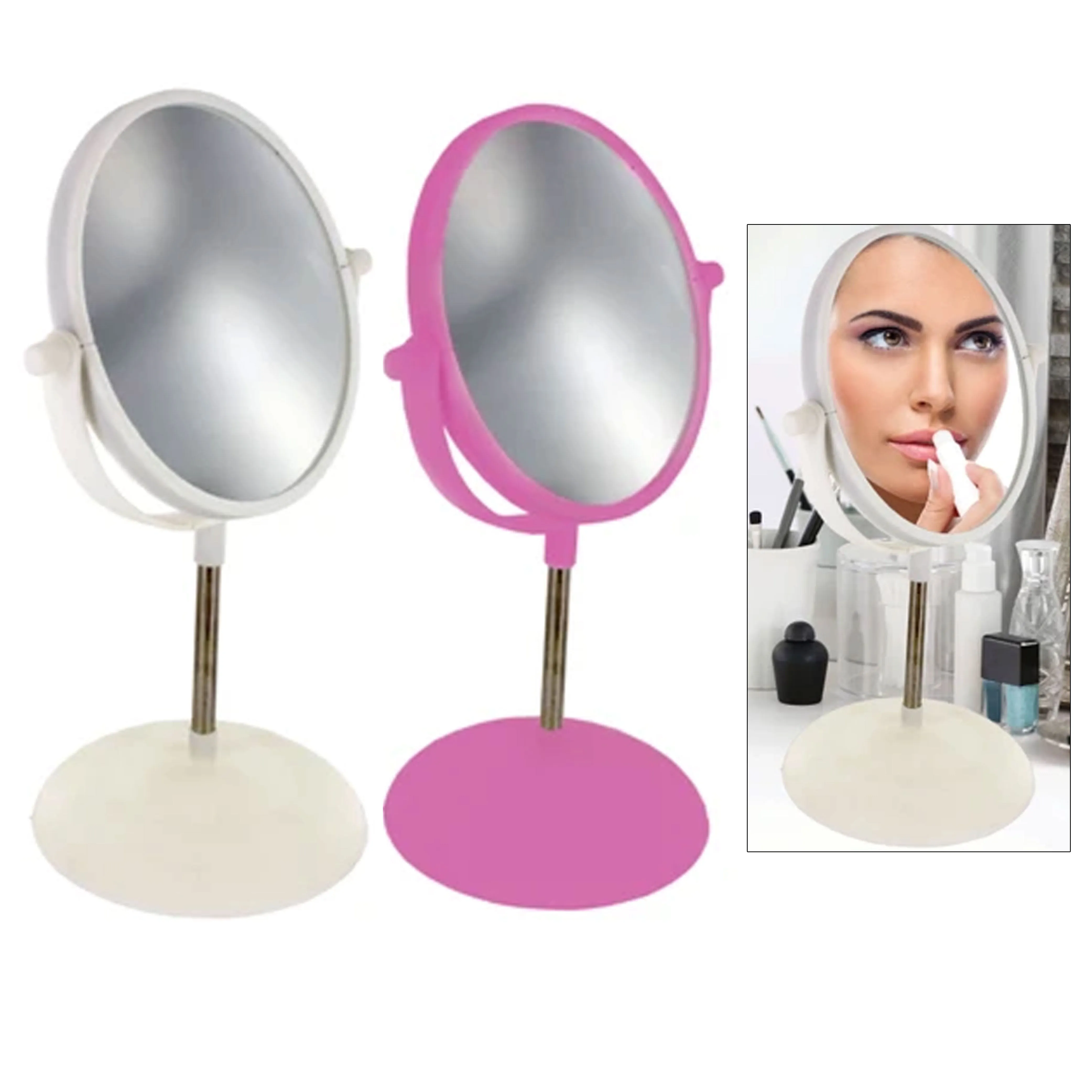 2 Vanity Makeup Mirror 5X Magnifying Tabletop Dual Sided Swivel Round Standing
