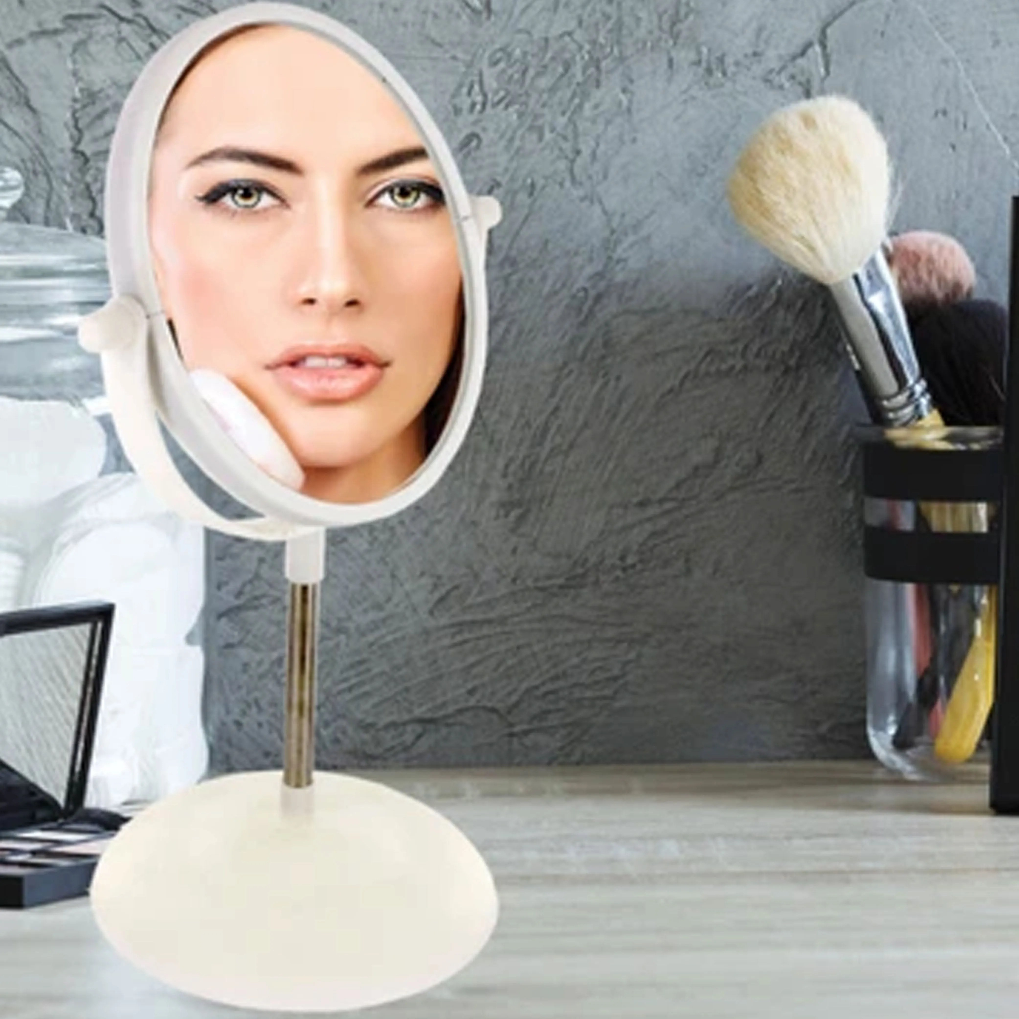 2 Vanity Makeup Mirror 5X Magnifying Tabletop Dual Sided Swivel Round Standing