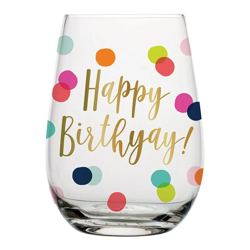 20z Happy Birthyay Wine Glass, Dots