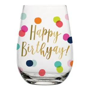20z Happy Birthyay Wine Glass, Dots