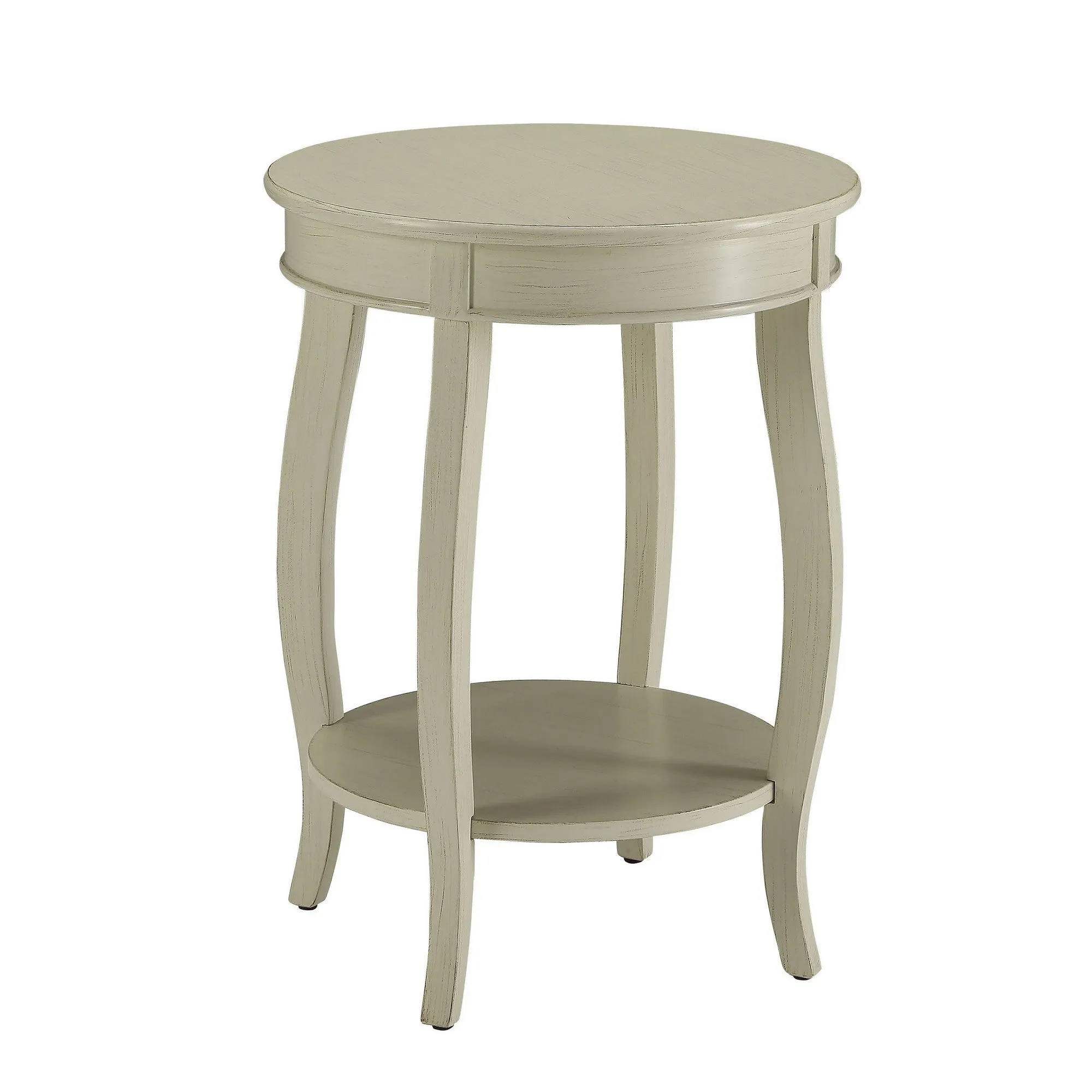 24 Inch Round Side Table With Open Bottom Shelf, White  By Benzara
