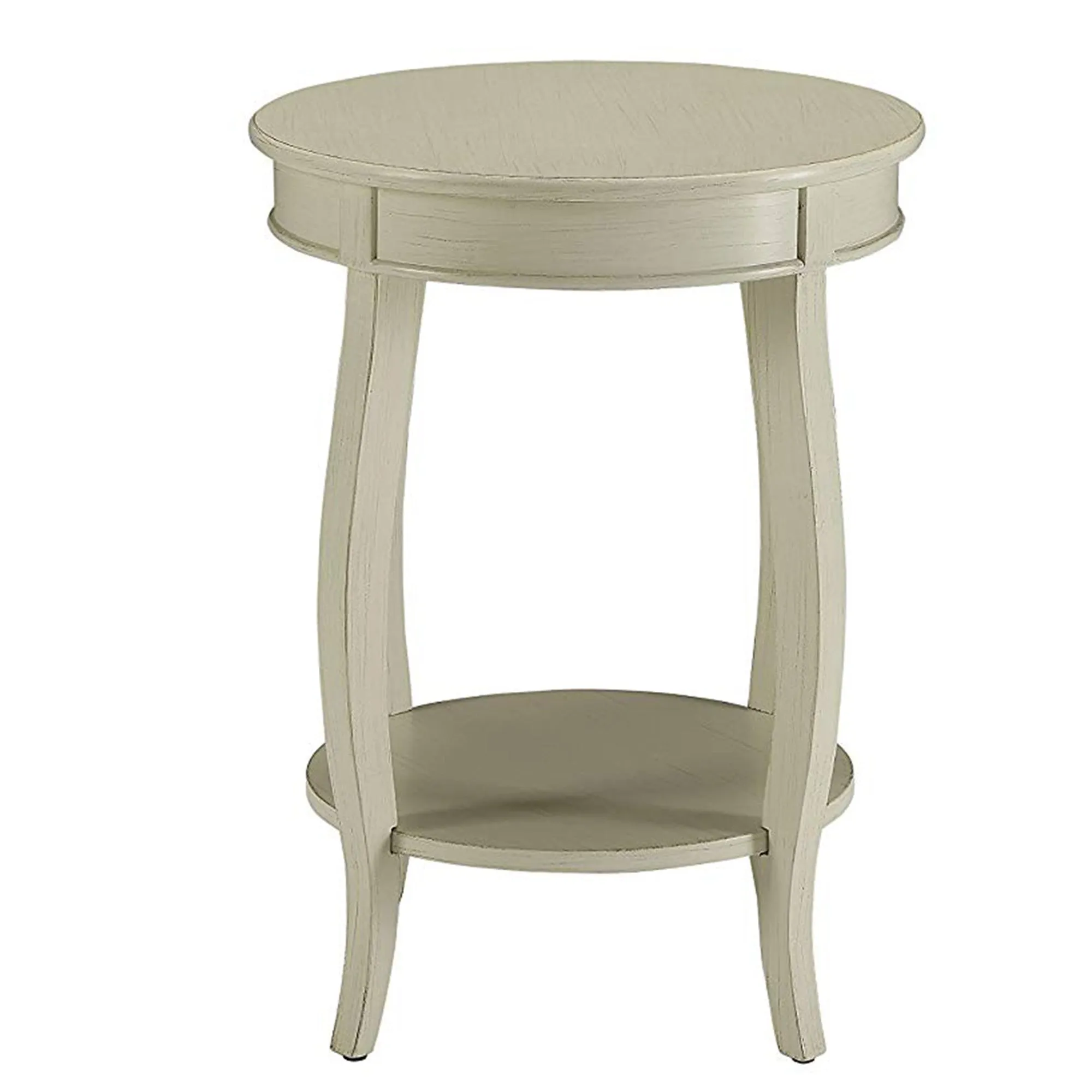 24 Inch Round Side Table With Open Bottom Shelf, White  By Benzara