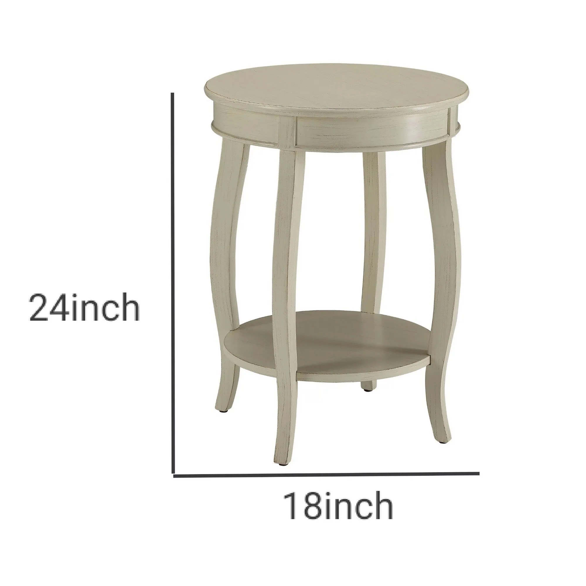24 Inch Round Side Table With Open Bottom Shelf, White  By Benzara