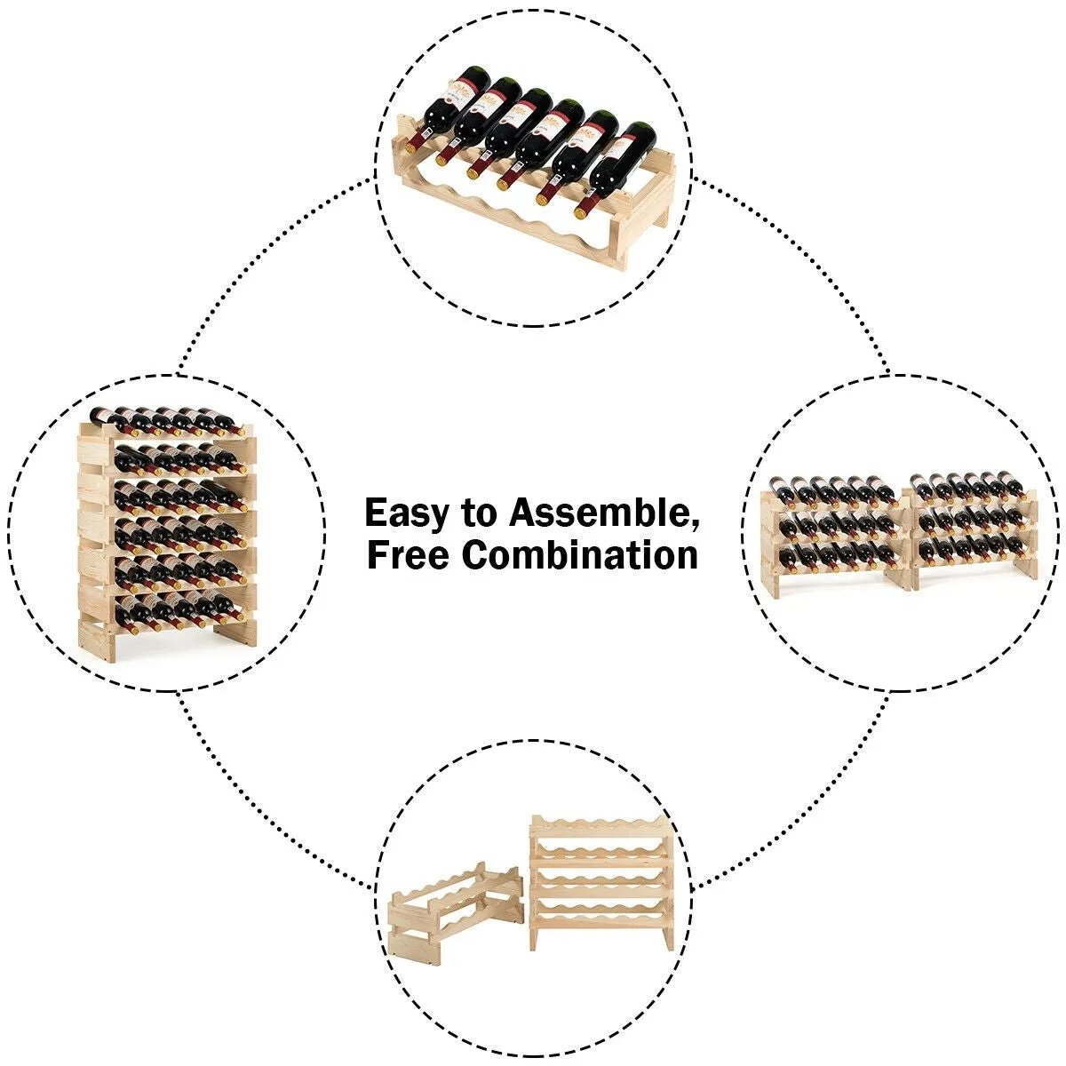 36 Bottles Stackable Wooden Wine Rack
