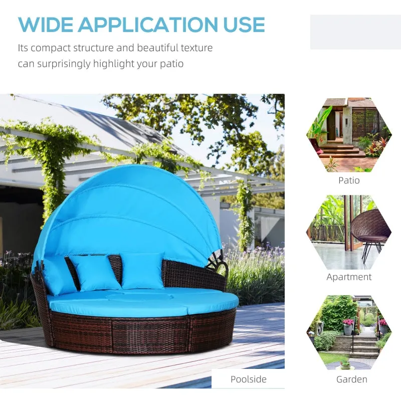 4pc Cushioned Outdoor Rattan Wicker Set with Sun Canopy - Blue