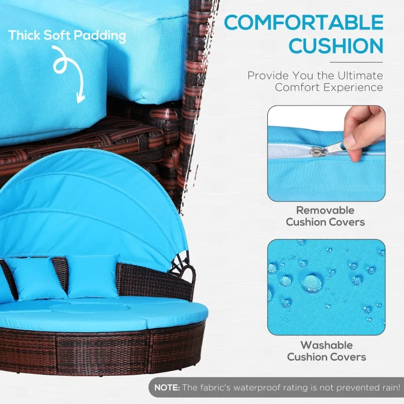 4pc Cushioned Outdoor Rattan Wicker Set with Sun Canopy - Blue