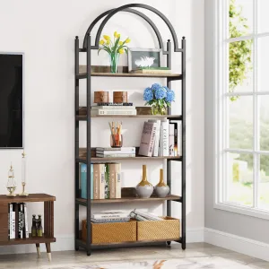5-Shelf Bookshelf, 72.44" Arched Etagere Open Bookcase