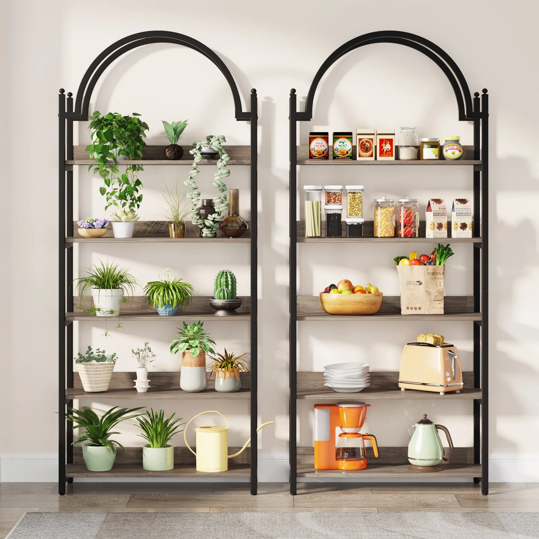 5-Shelf Bookshelf, 72.44" Arched Etagere Open Bookcase