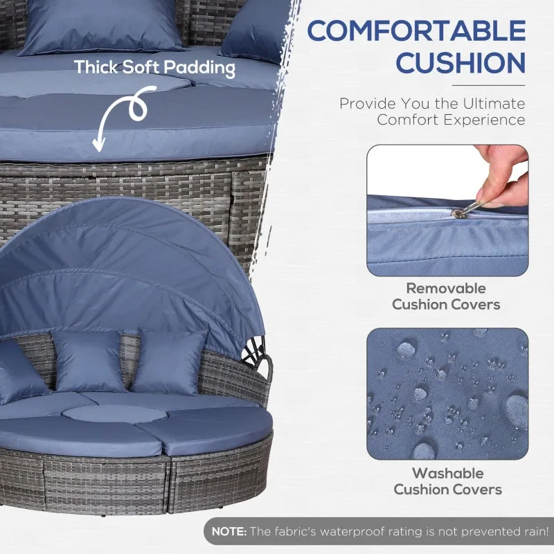 5pc Outdoor Wicker Rattan Round Sofa Patio Set - Grey