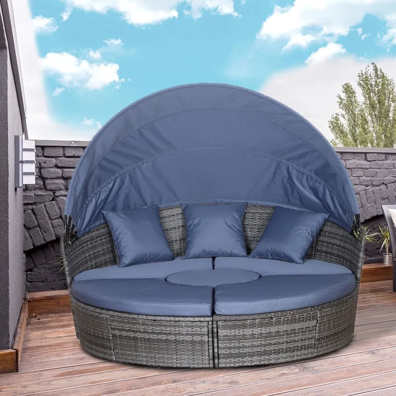 5pc Outdoor Wicker Rattan Round Sofa Patio Set - Grey