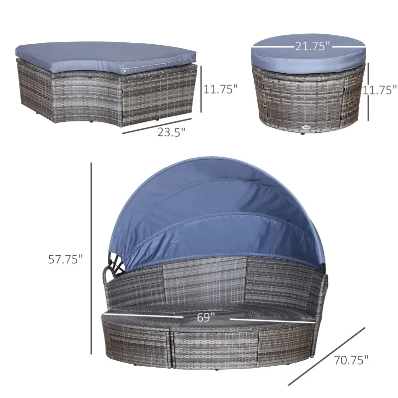 5pc Outdoor Wicker Rattan Round Sofa Patio Set - Grey