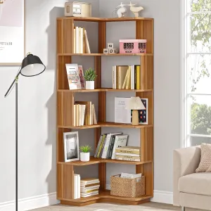 6-Tier Corner Bookshelf, 64.96" Corner Bookcase with Anti-Drop Panel