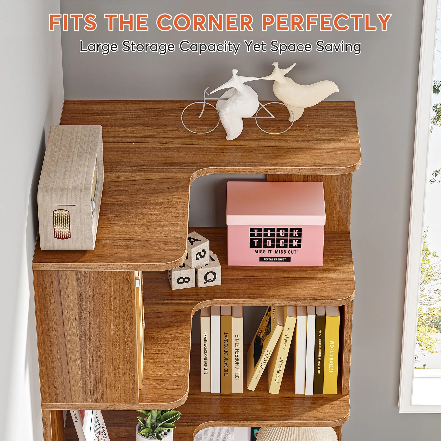 6-Tier Corner Bookshelf, 64.96" Corner Bookcase with Anti-Drop Panel