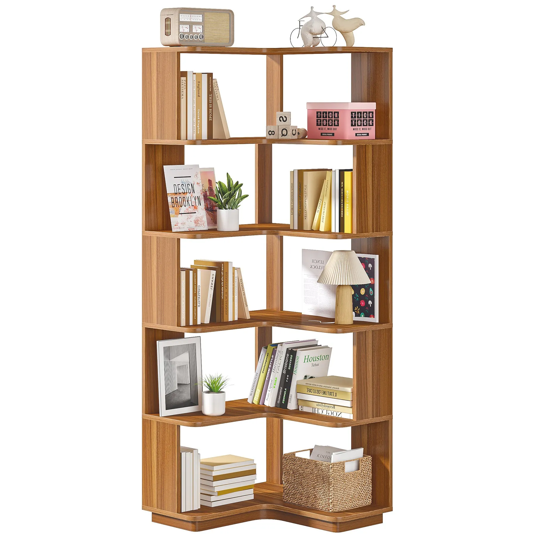 6-Tier Corner Bookshelf, 64.96" Corner Bookcase with Anti-Drop Panel