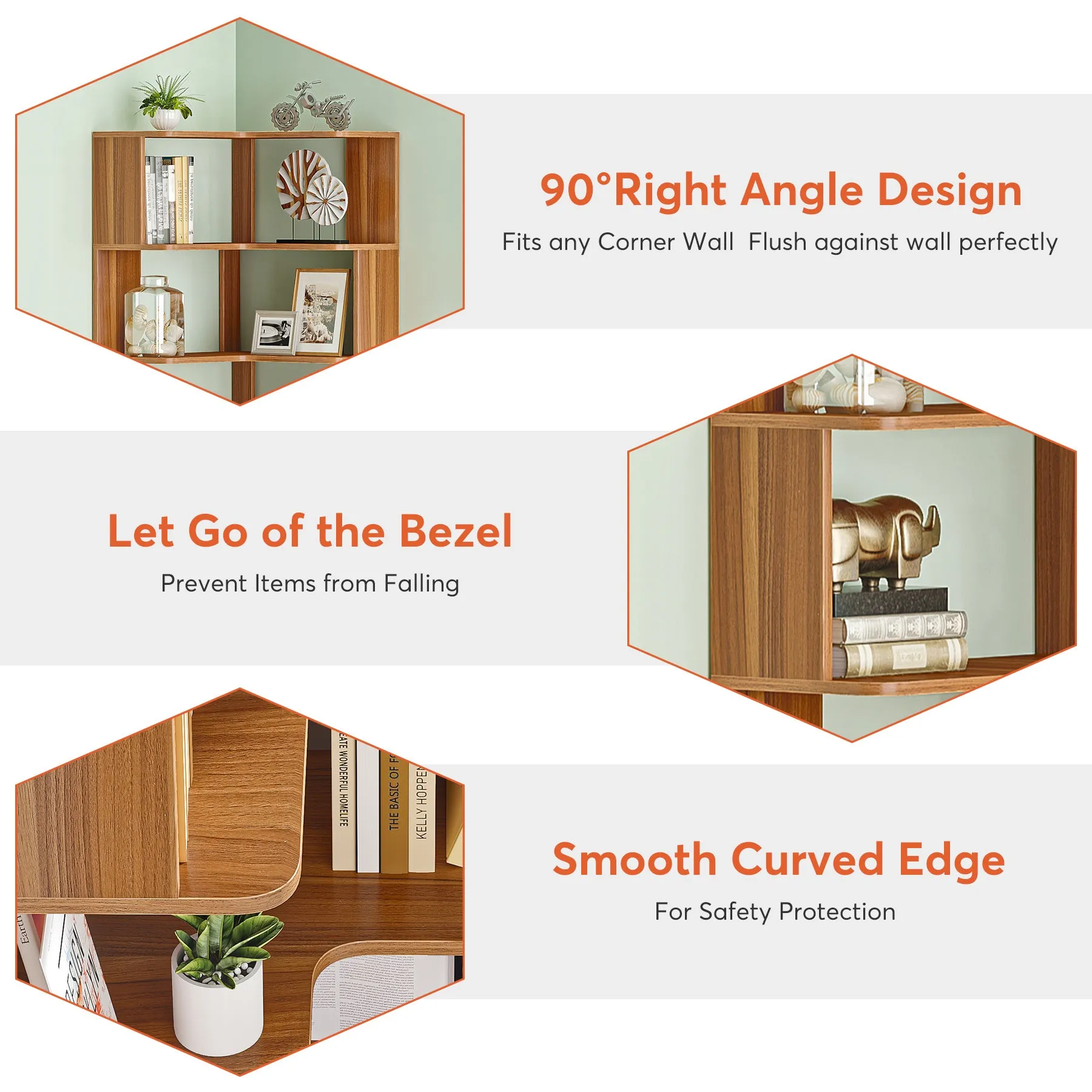6-Tier Corner Bookshelf, 64.96" Corner Bookcase with Anti-Drop Panel